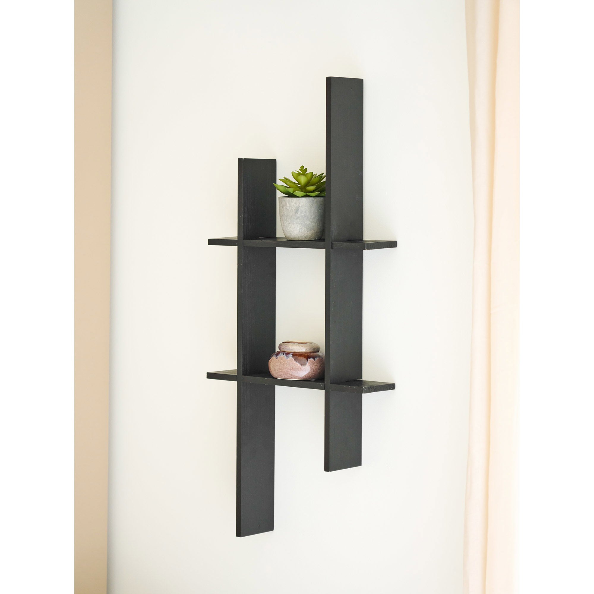 Mostar Wandplank - Wandplank, grenenhout, zwart, 86x10x38 cm