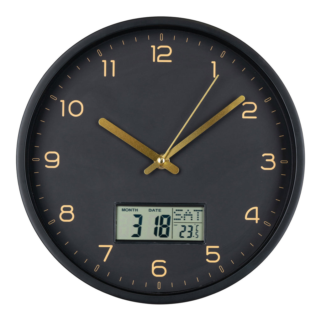 Amiens Wandklok - Met digitaal display, zwart, stil uurwerk Ø25 cm
