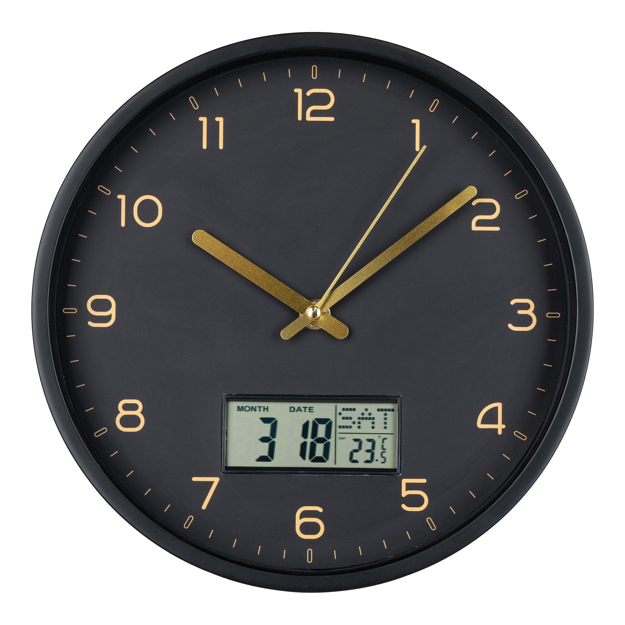 Amiens Wandklok - Met digitaal display, zwart, stil uurwerk Ø25 cm