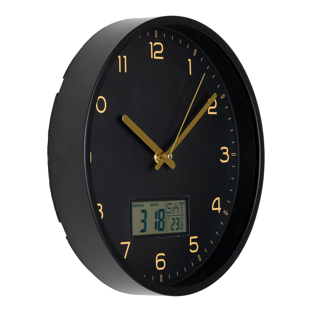 Amiens Wandklok - Met digitaal display, zwart, stil uurwerk Ø25 cm