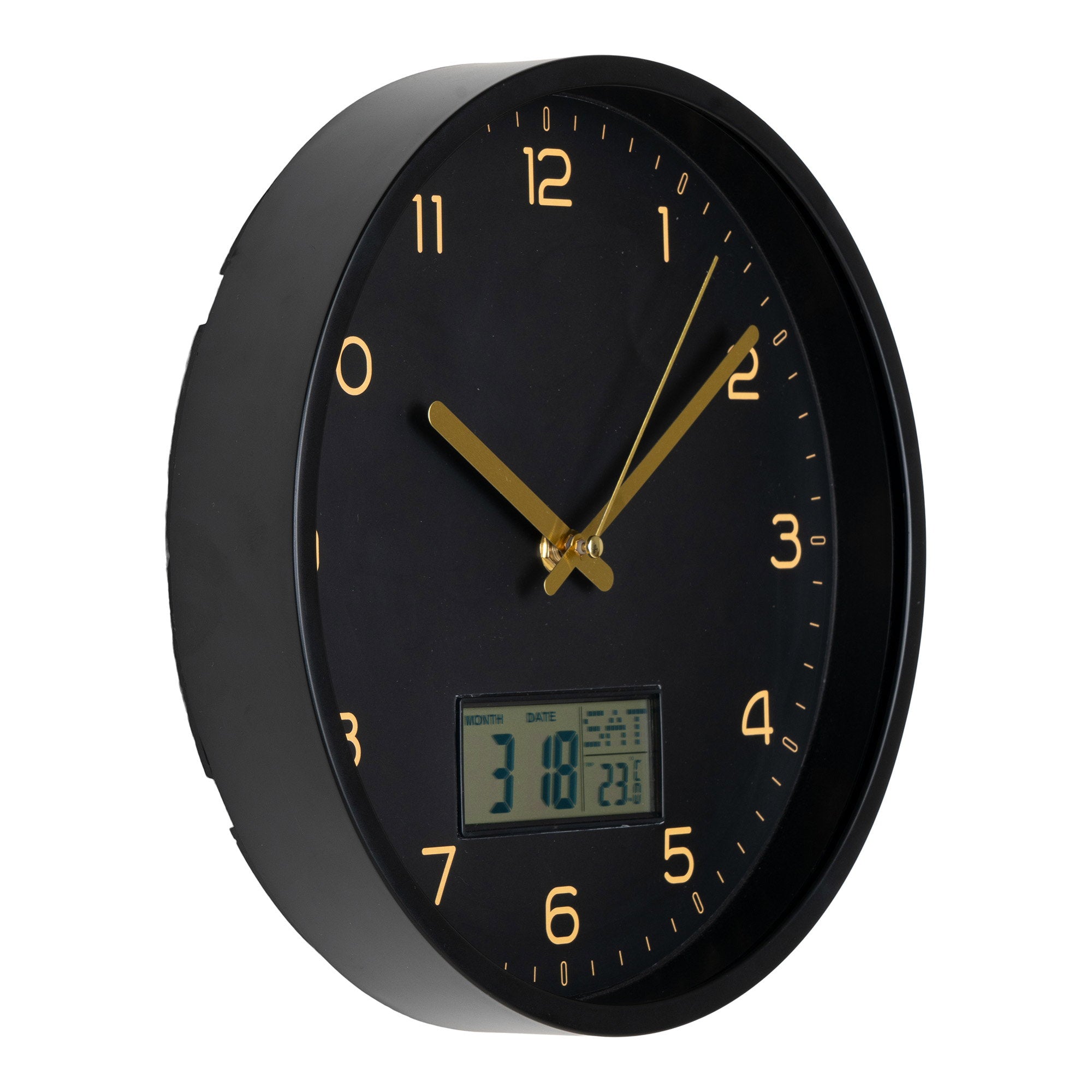 Amiens Wandklok - Met digitaal display, zwart, stil uurwerk Ø25 cm