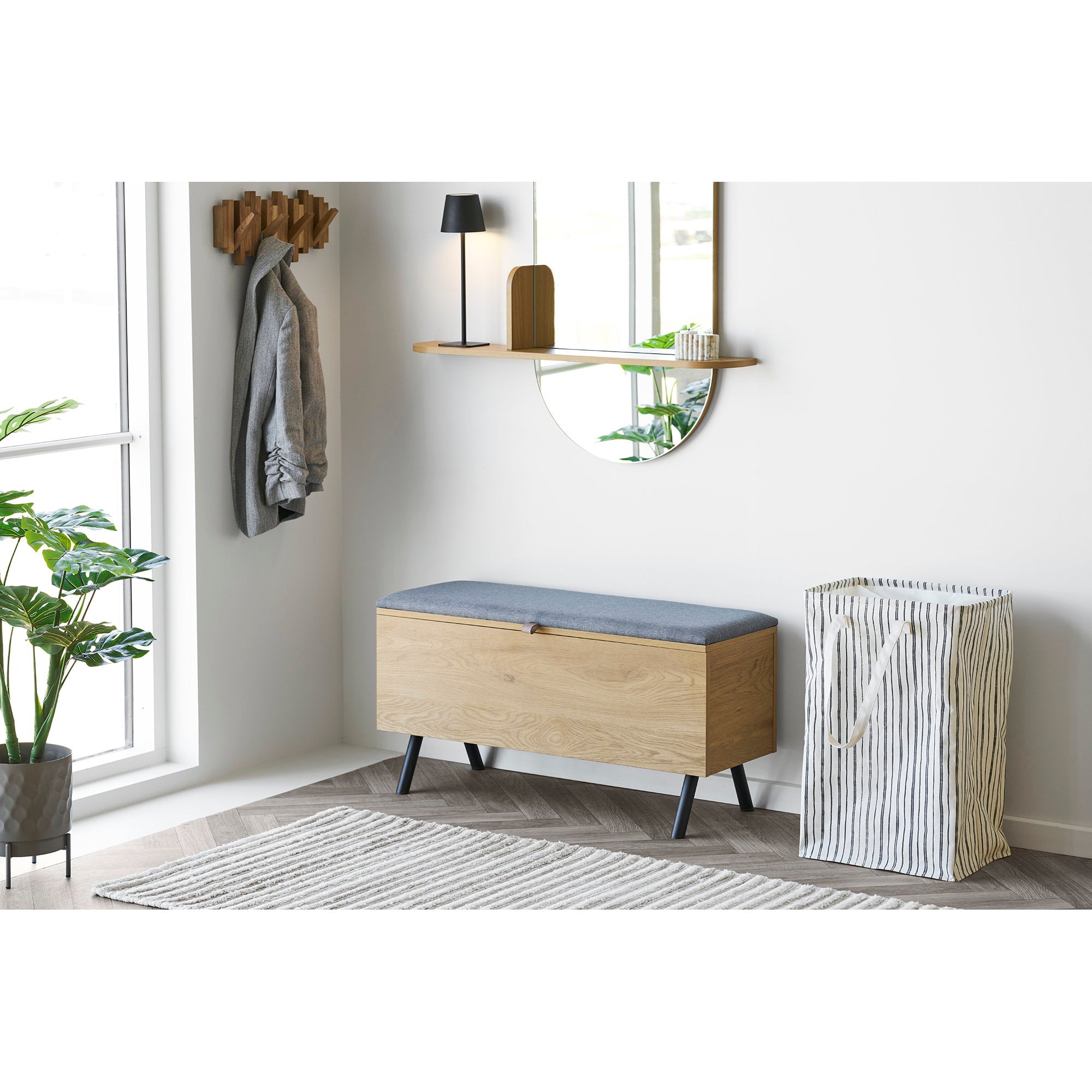 Argos Wasmand - Wasmand, textiel, beige/zwart, 38x28x58 cm