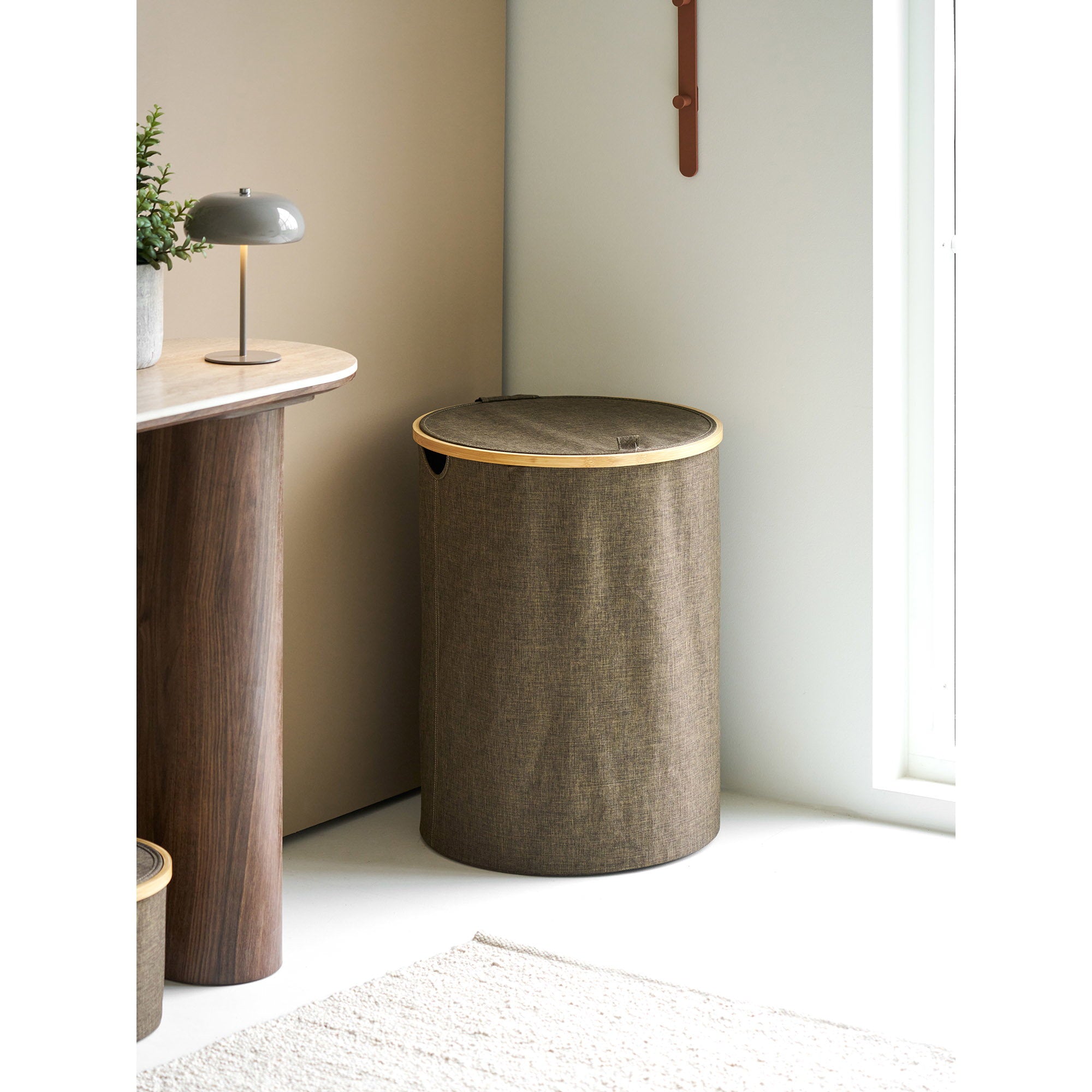 Noto Wasmand - Ronde wasmand, bamboe/textiel, bruin, ø45x60 cm