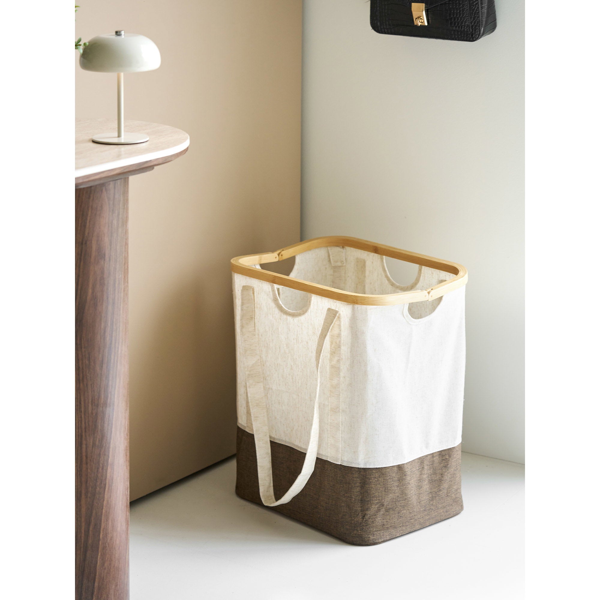 Noto Wasmand - Wasmand, bamboe/textiel, off-white/bruin, 40x30x45 cm