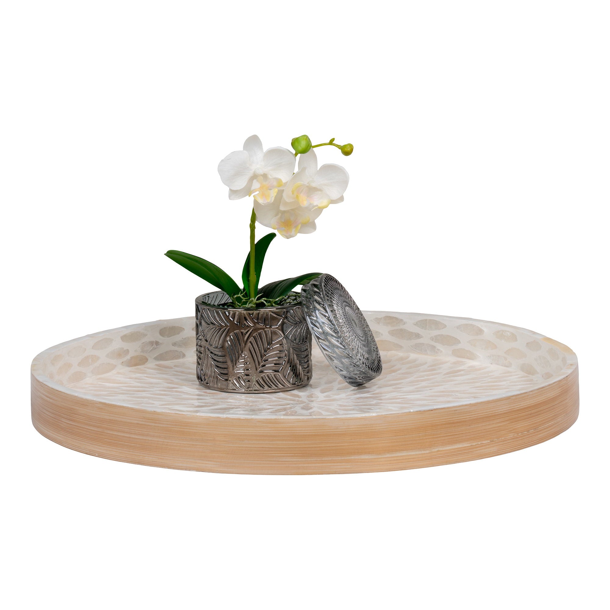 Dienblad - Bamboe/capiz, beige 40x40x3,5 cm