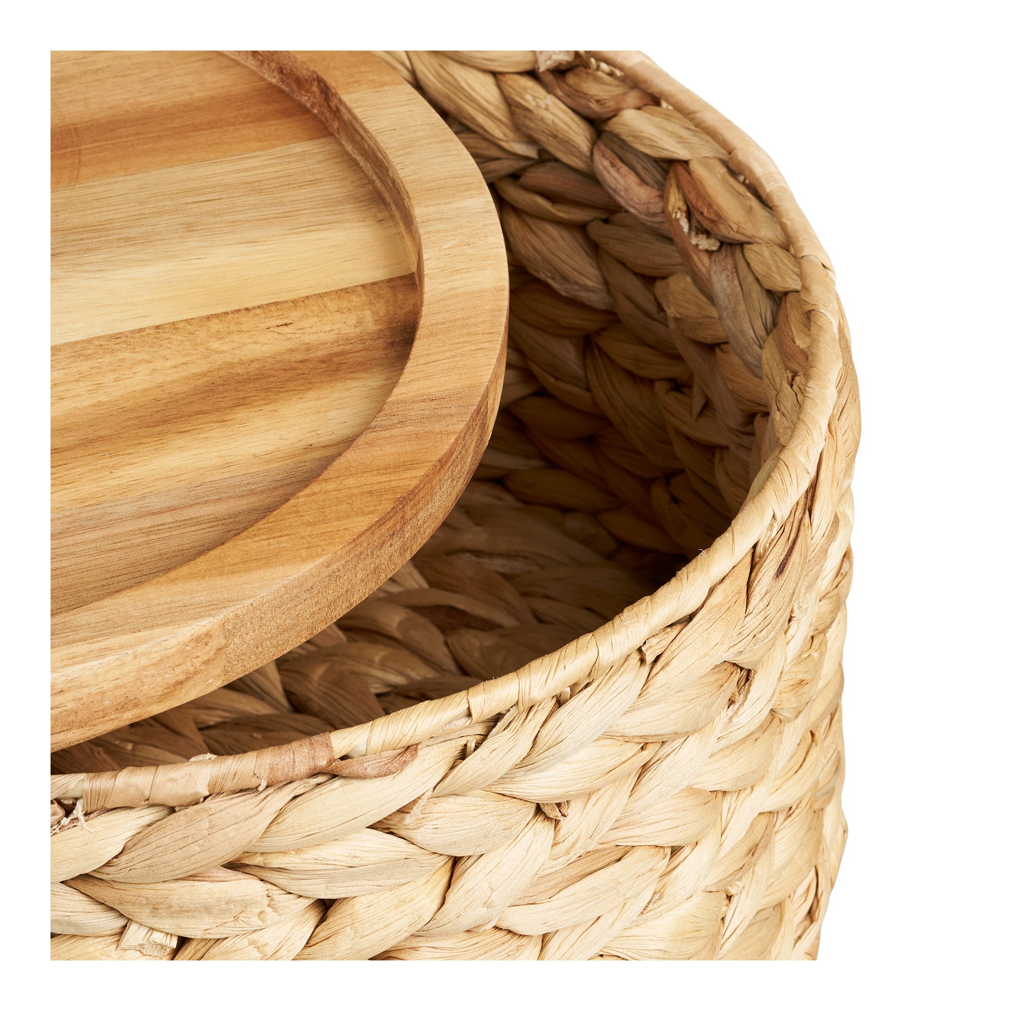 Botofte Manden - Manden met houten deksel, waterhyacint, naturel, set van 3