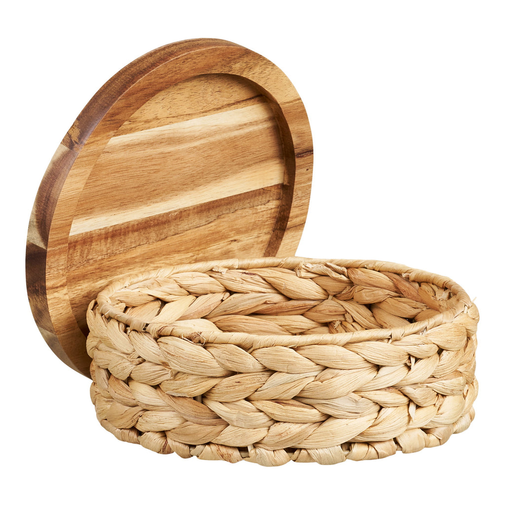Botofte Manden - Manden met houten deksel, waterhyacint, naturel, set van 3