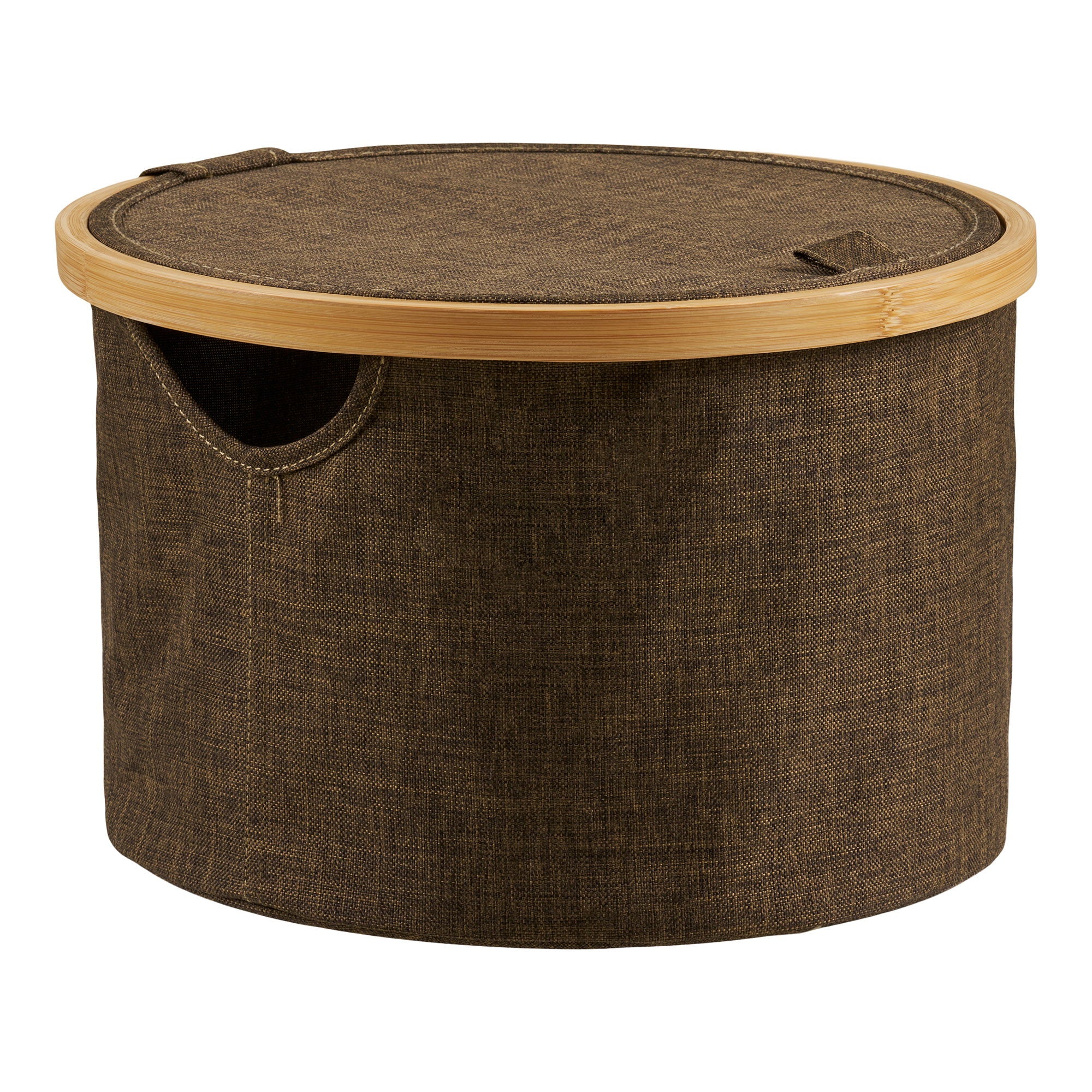 Noto Mand - Ronde mand, bamboe/textiel, bruin ø30x20 cm