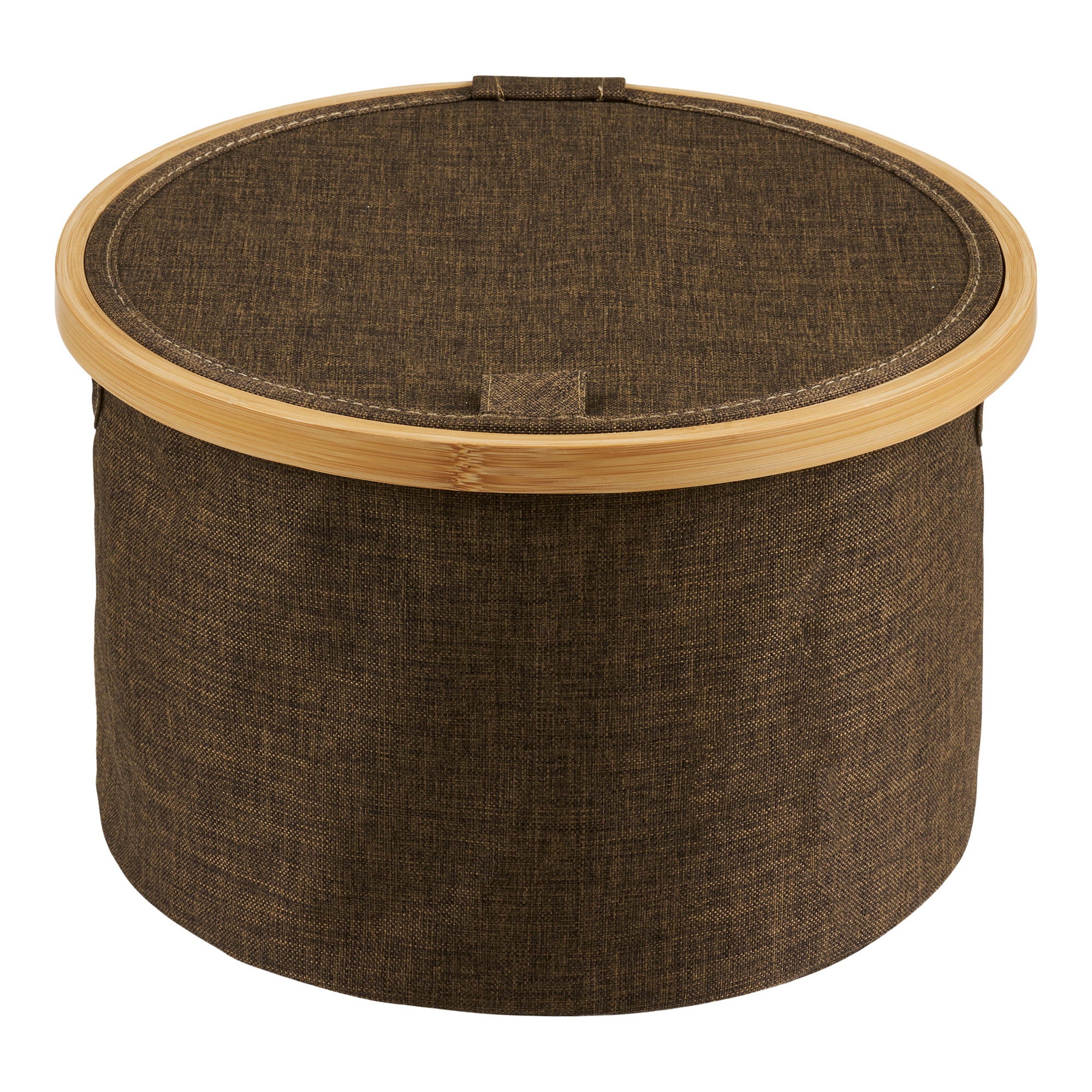 Noto Mand - Ronde mand, bamboe/textiel, bruin ø30x20 cm