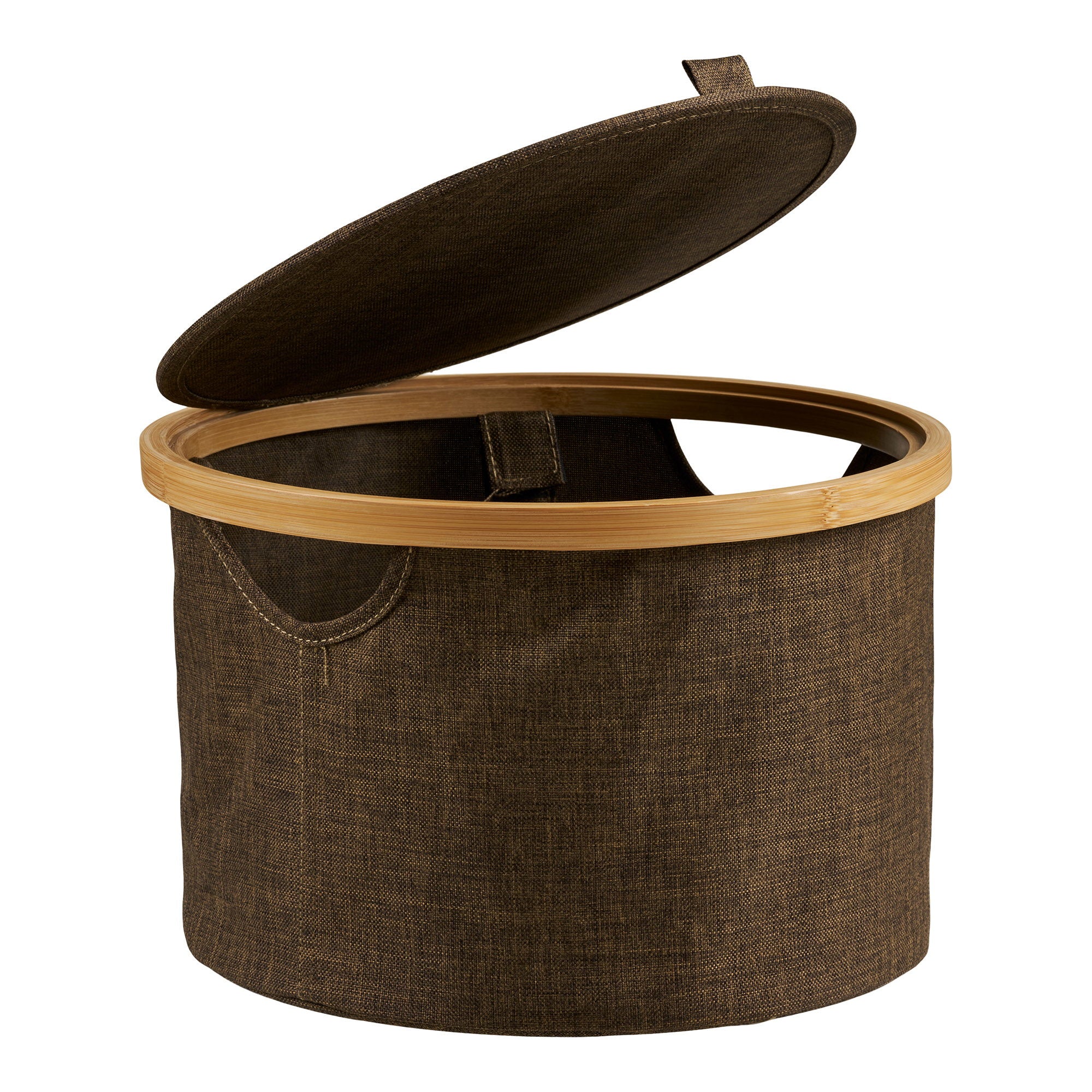 Noto Mand - Ronde mand, bamboe/textiel, bruin ø30x20 cm