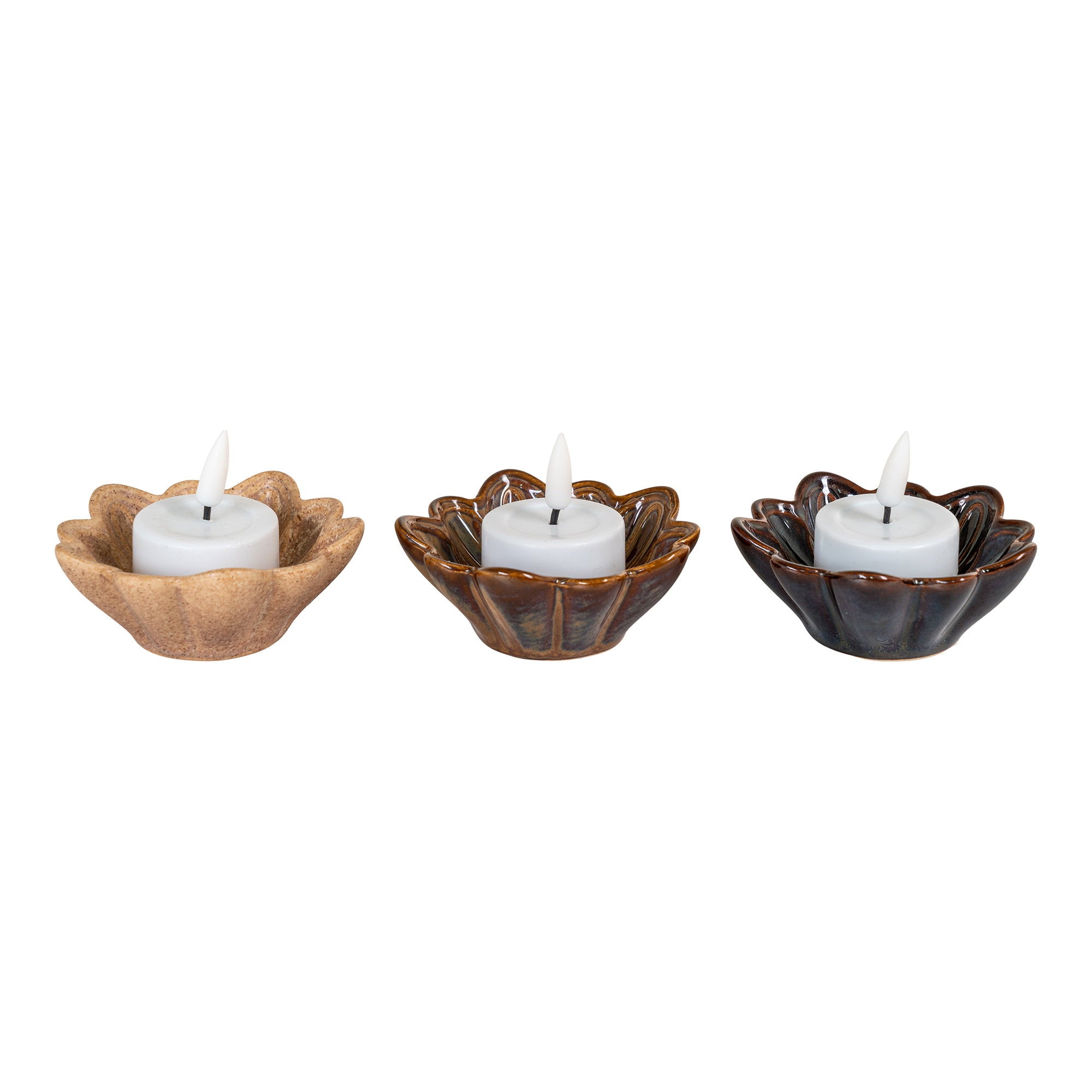 Kom - Keramiek, beige/bruin/donkerbruin Ø8,5x3,5 cm (set van 3)