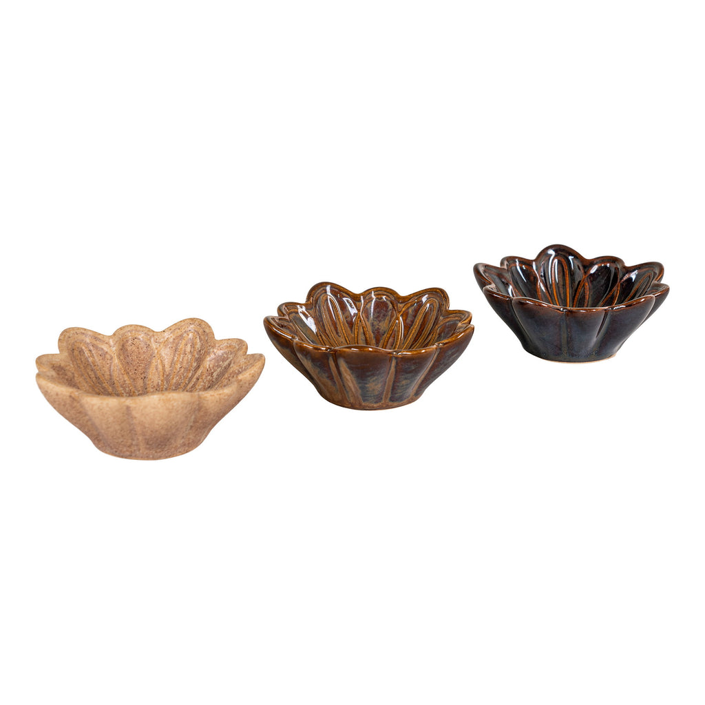Kom - Keramiek, beige/bruin/donkerbruin Ø8,5x3,5 cm (set van 3)
