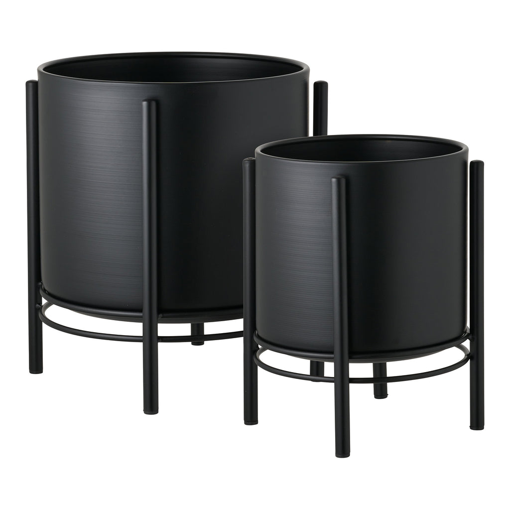 Bloempot - Bloempot, staal, zwart (set van 2)