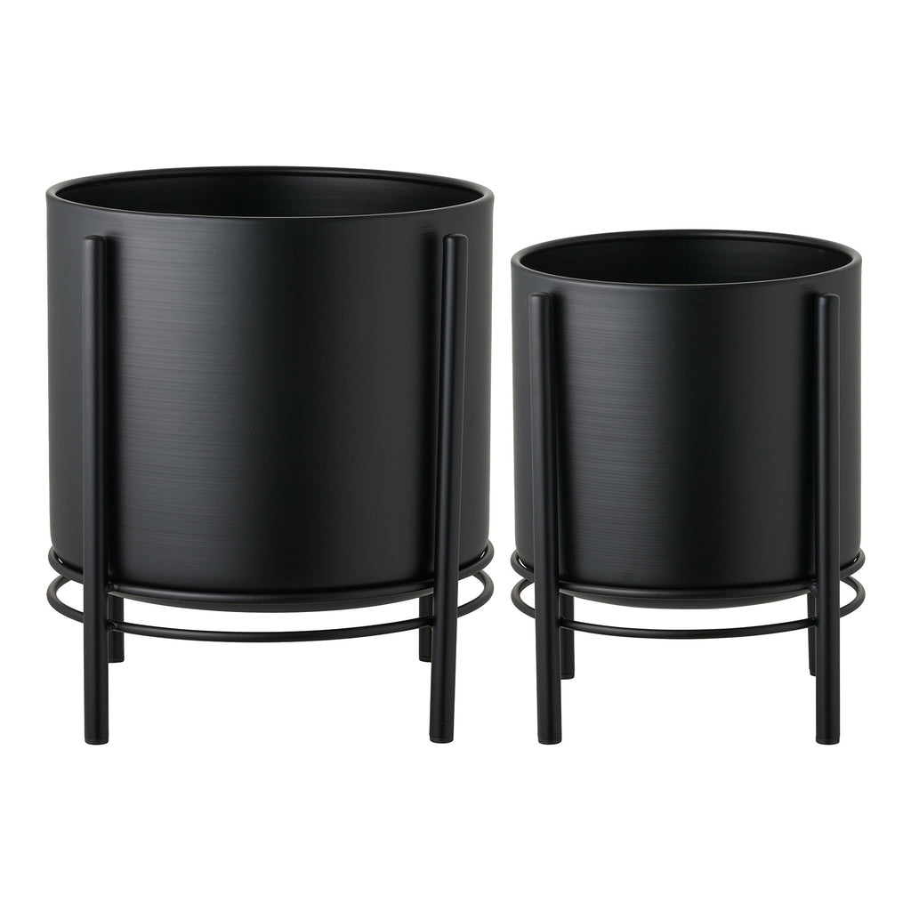 Bloempot - Bloempot, staal, zwart (set van 2)