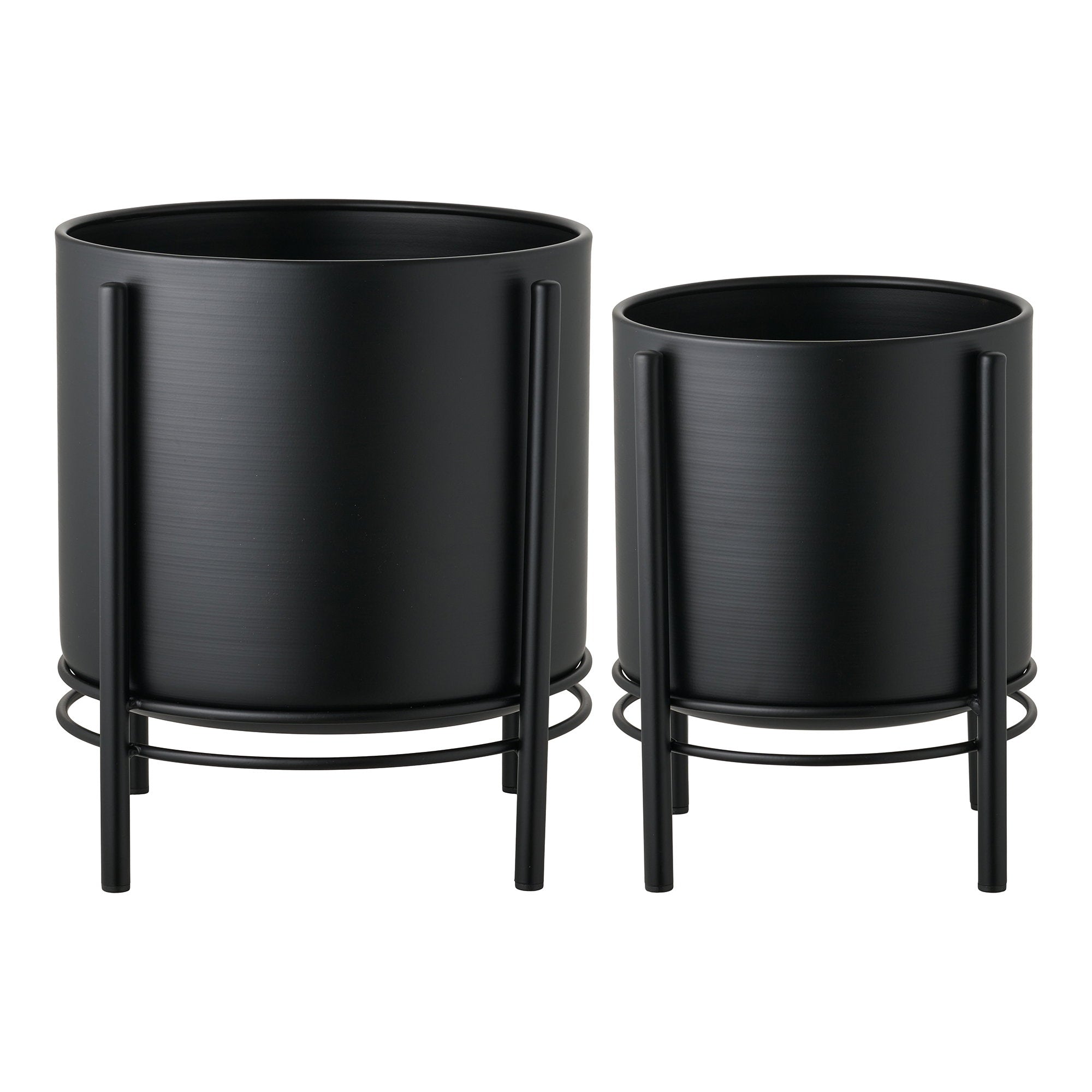 Bloempot - Bloempot, staal, zwart (set van 2)