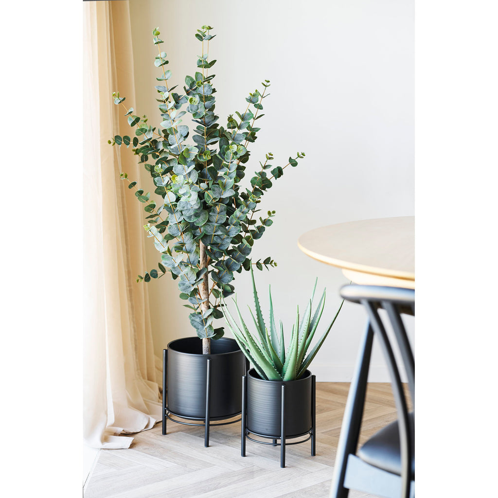 Bloempot - Bloempot, staal, zwart (set van 2)