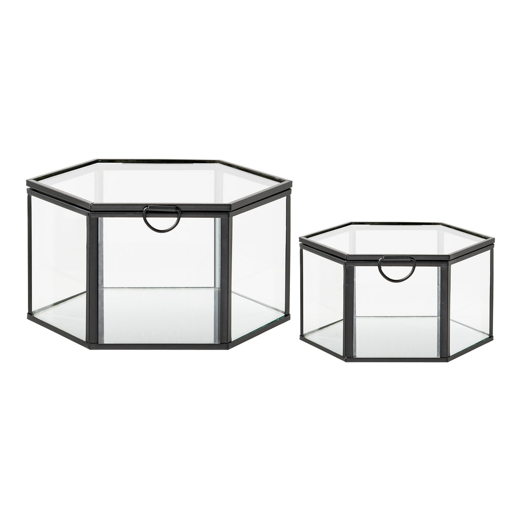 Torpe Opbergdozen - Glas/metaal, transparant/zwart (set van 2)