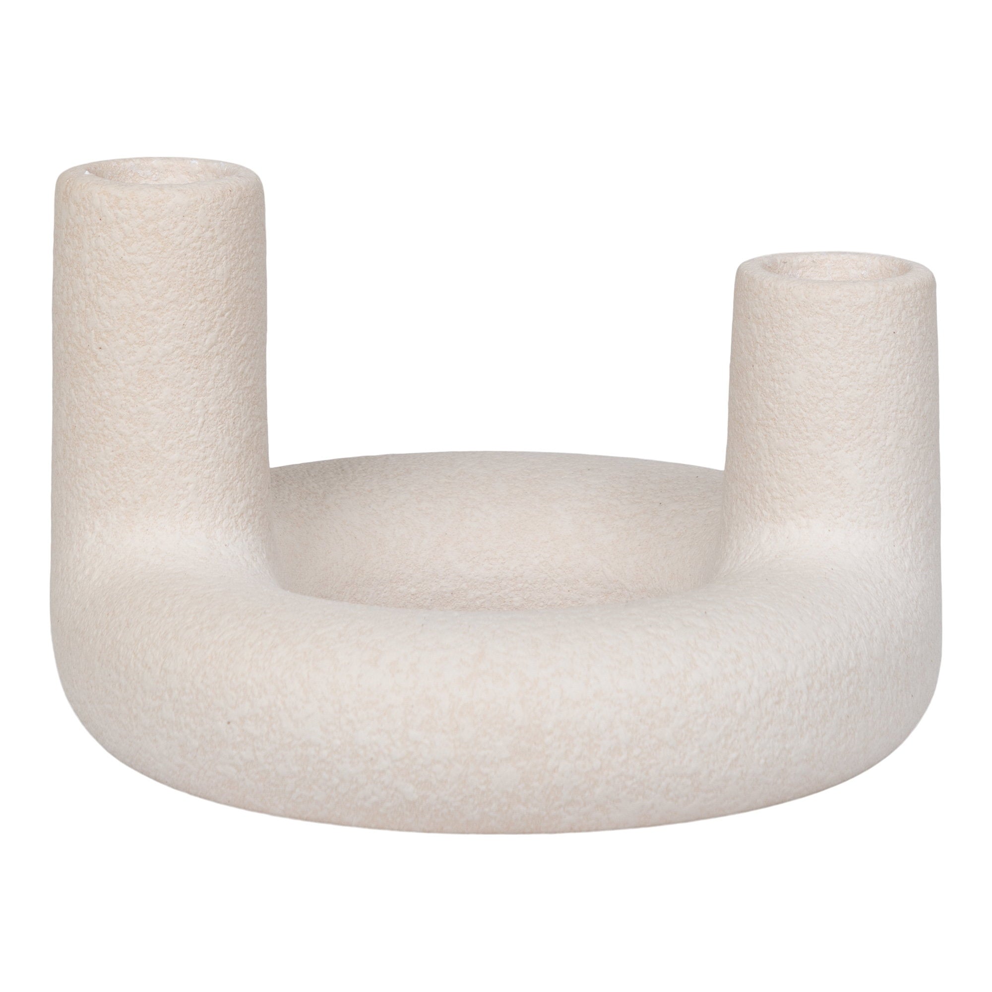 Kandelaar - Keramiek, beige Ø13x8,5 cm