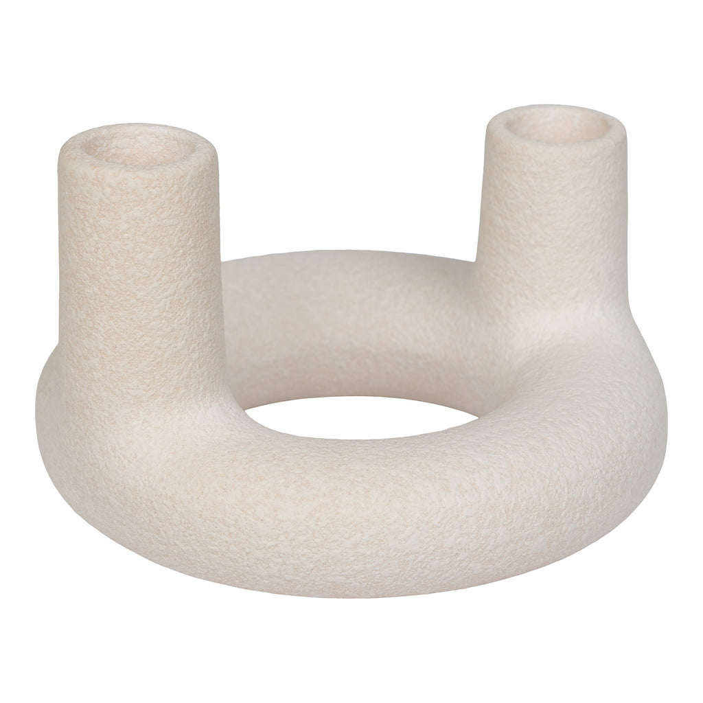 Kandelaar - Keramiek, beige Ø13x8,5 cm