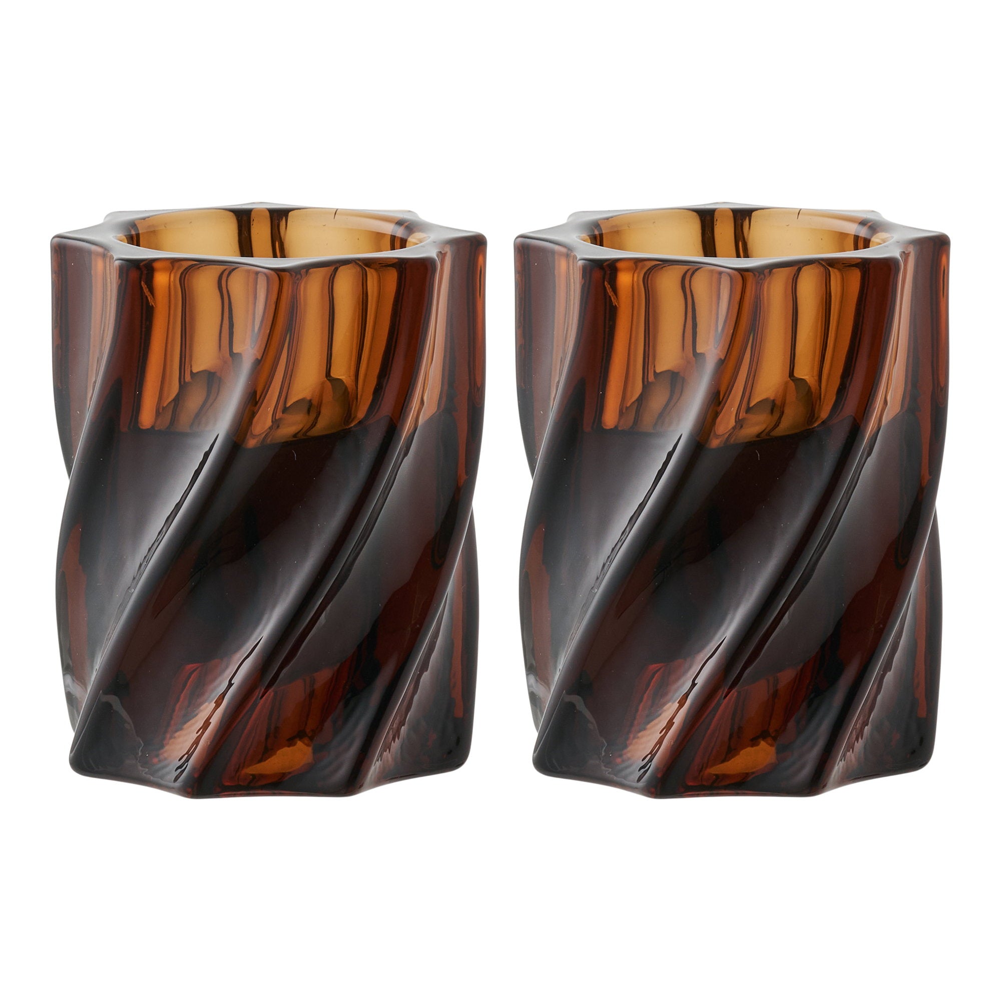 Kandelaar - Glas, gerookt bruin (set van 2)