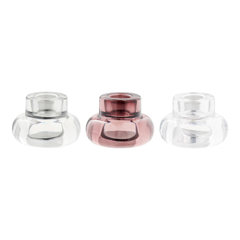 Kandelaars - Kandelaars, glas, transparant/rookgrijs/marronrood, set van 3