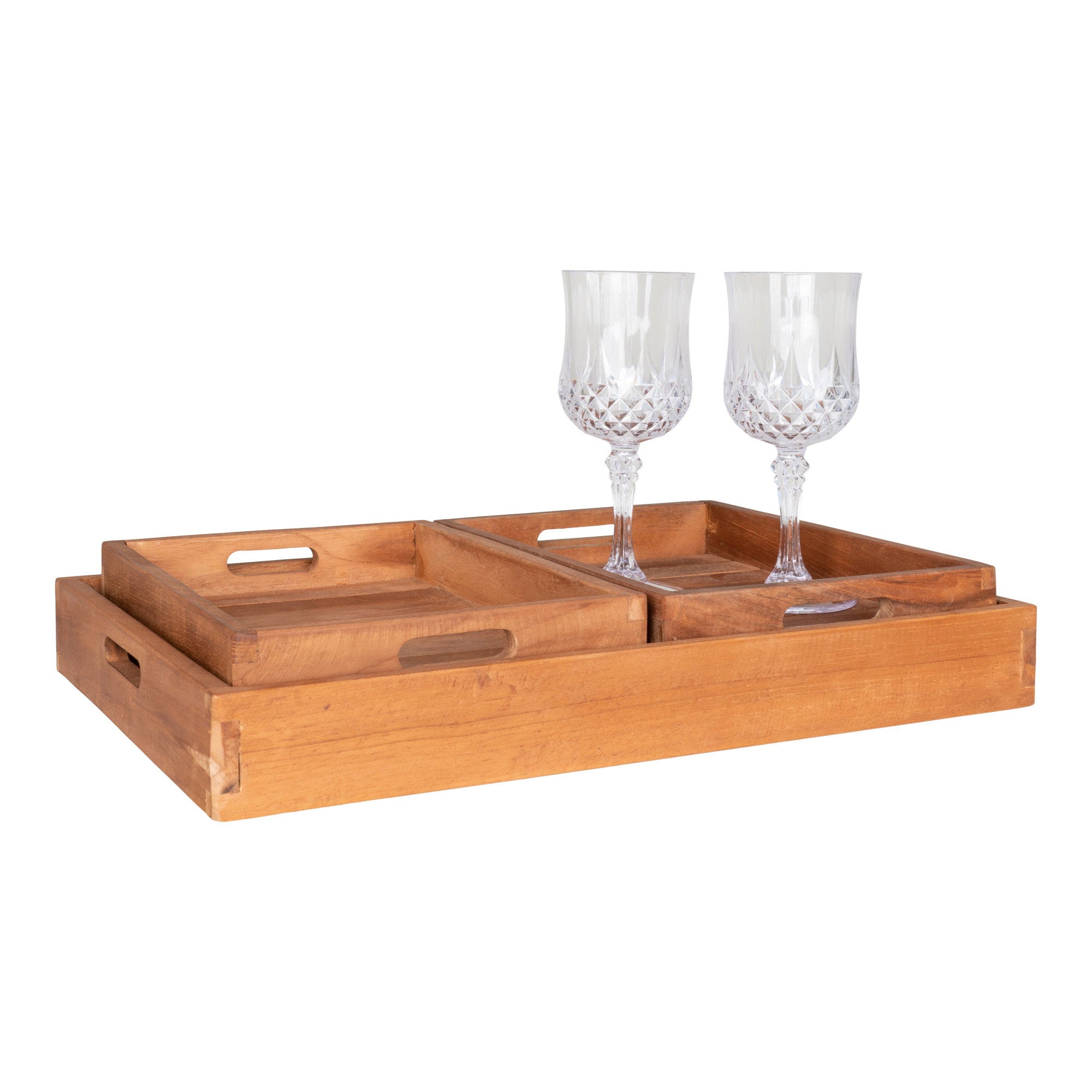 Faro Dienbladen - Teakhout, naturel (set van 3)
