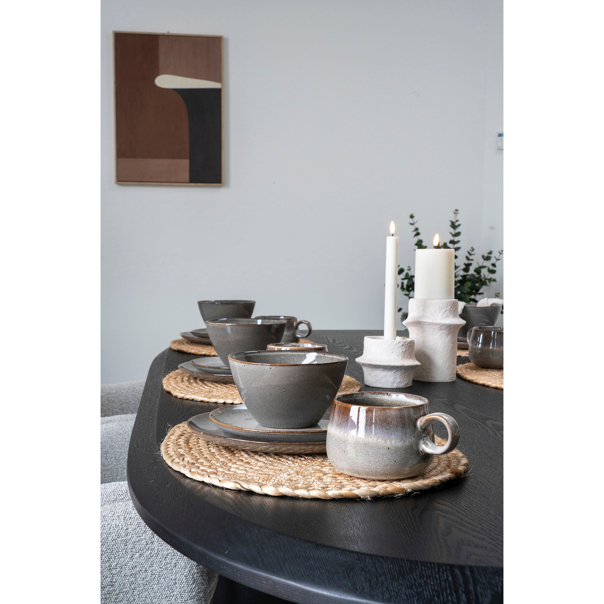 Selma Lunchbord - Lunchbord, keramiek, grijs/bruin Ø21 cm (set van 4)