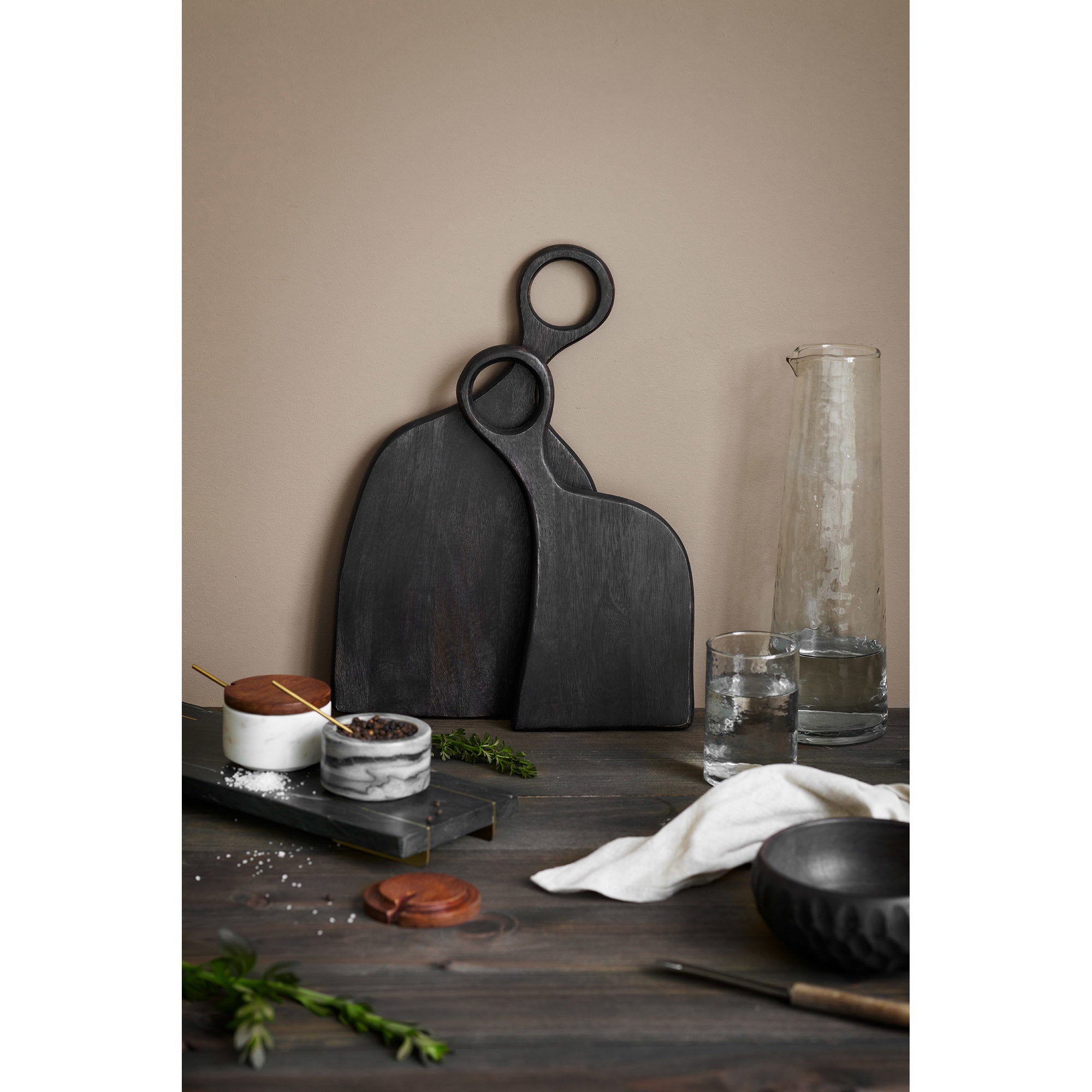 Pauri Voorraadpot met lepel - Voorraadpot met lepel, marmer, grijs/wit/messing, set van 2