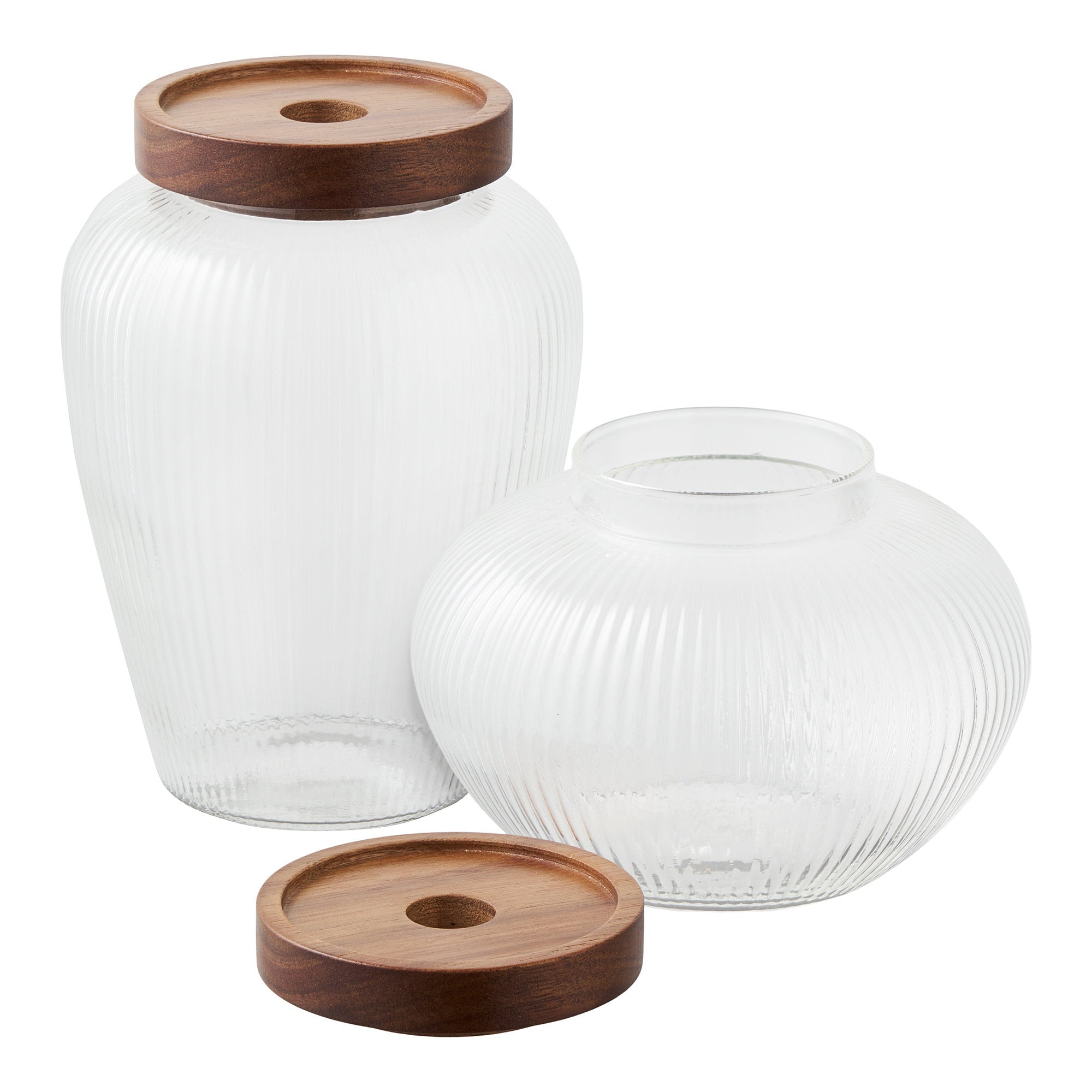 Maya Voorraadpotten - Glas/acaciahout (set van 2)