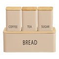 Tula Broodtrommelset - Broodtrommel met 3 voorraadbussen, metaal/bamboe, beige (set van 4)
