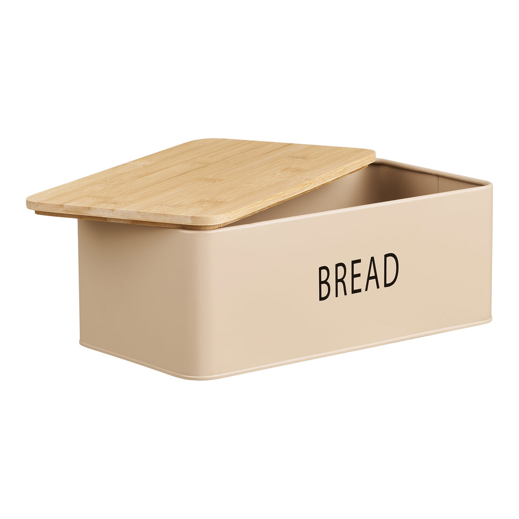 Tula Broodtrommelset - Broodtrommel met 3 voorraadbussen, metaal/bamboe, beige (set van 4)