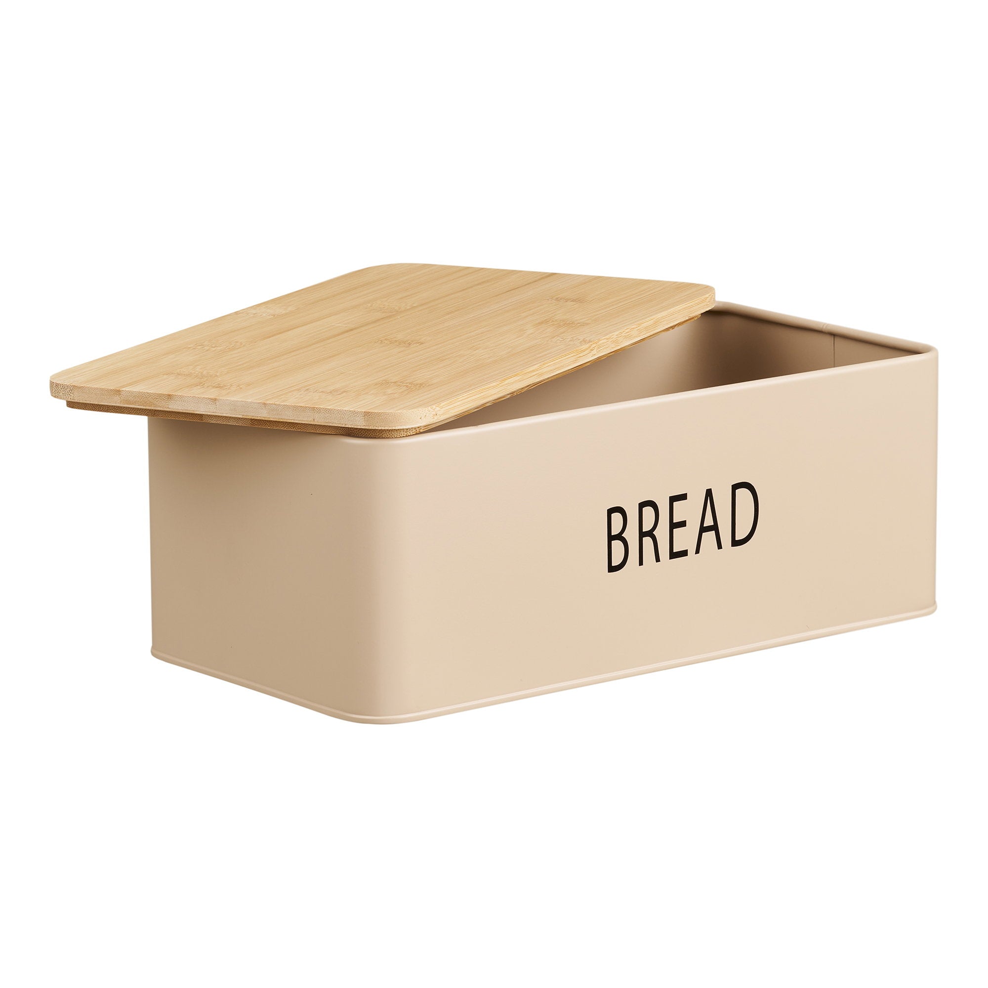 Tula Broodtrommelset - Broodtrommel met 3 voorraadbussen, metaal/bamboe, beige (set van 4)