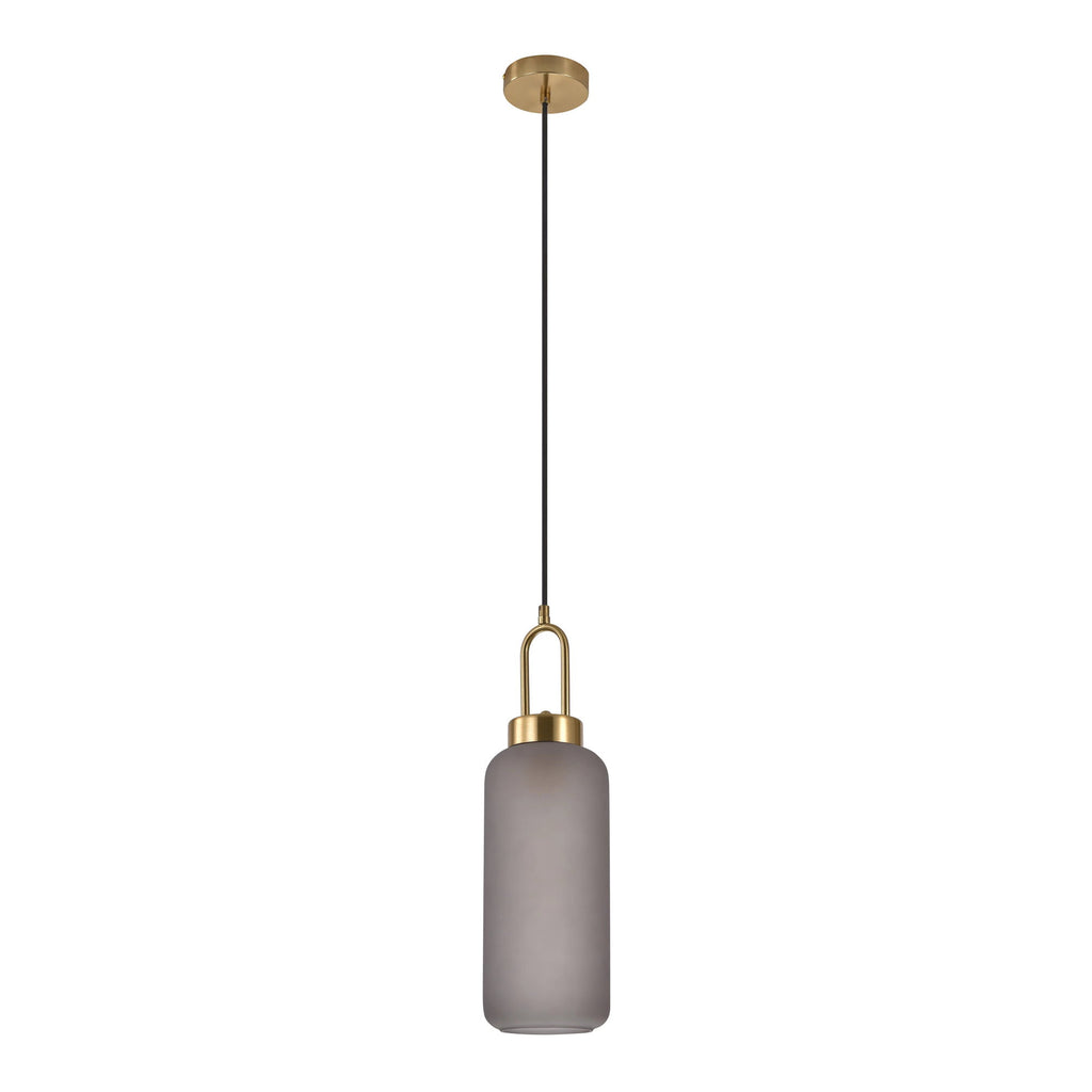 Luton Hanglamp - Mat gerookt glas, messingkleurige fitting, cilindervorm Ø13 cm