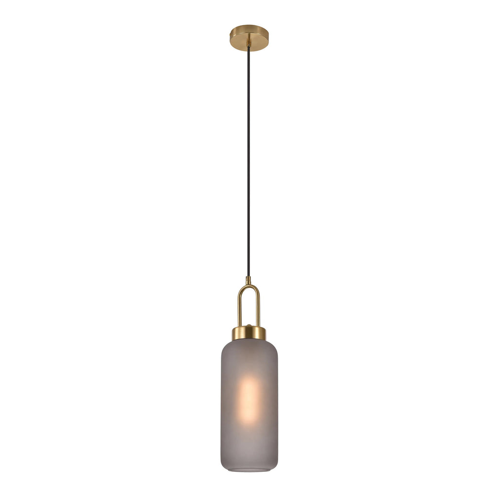 Luton Hanglamp - Mat gerookt glas, messingkleurige fitting, cilindervorm Ø13 cm