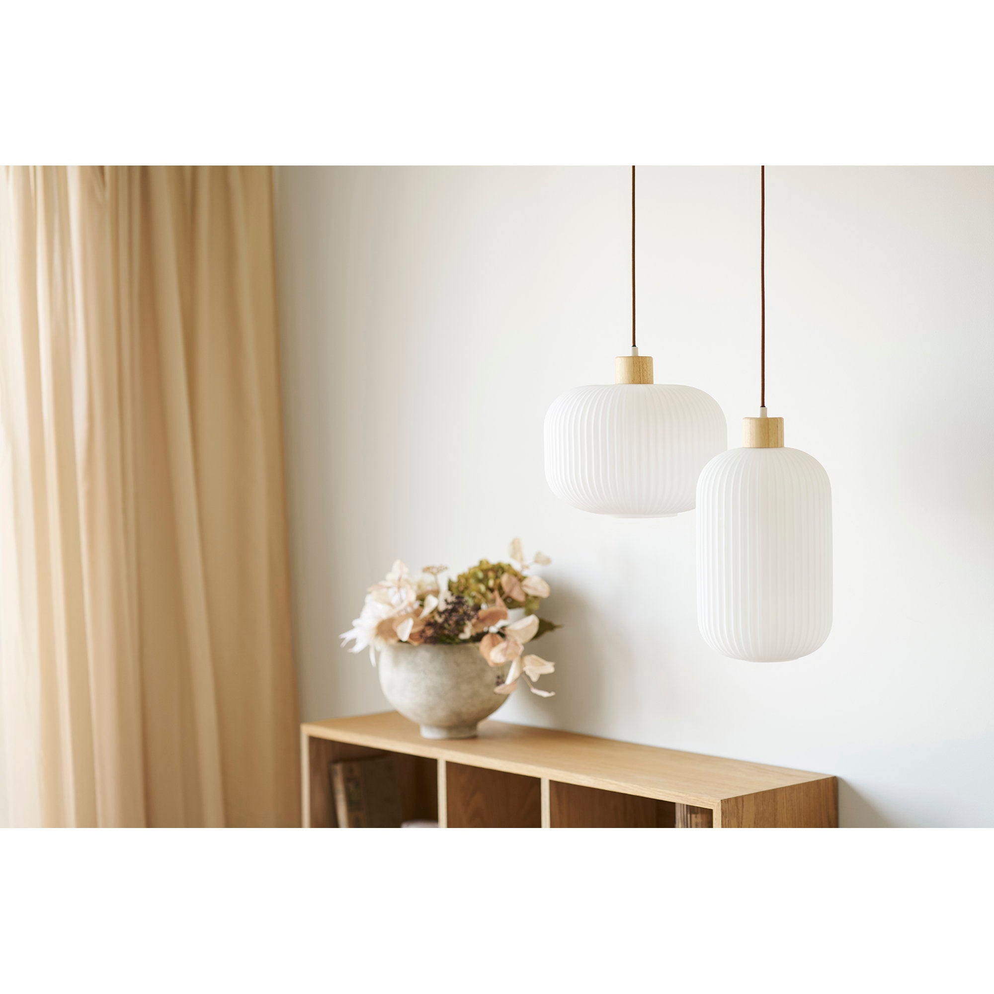 Argalo Hanglamp - Glas/hout, wit Ø30 cm