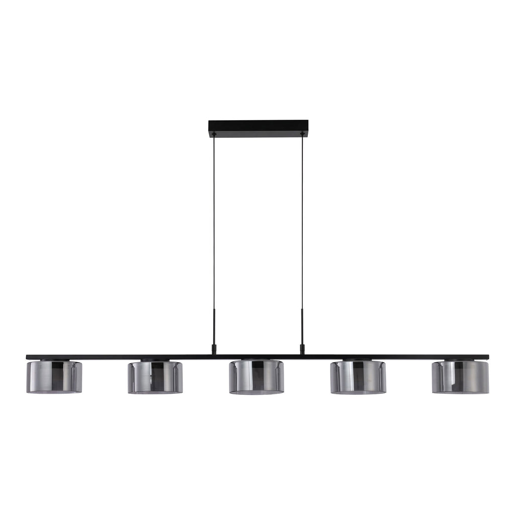 Cholet Hanglamp - Hanglamp met 5 LED-lampen, staal/glas, zwart/transparant