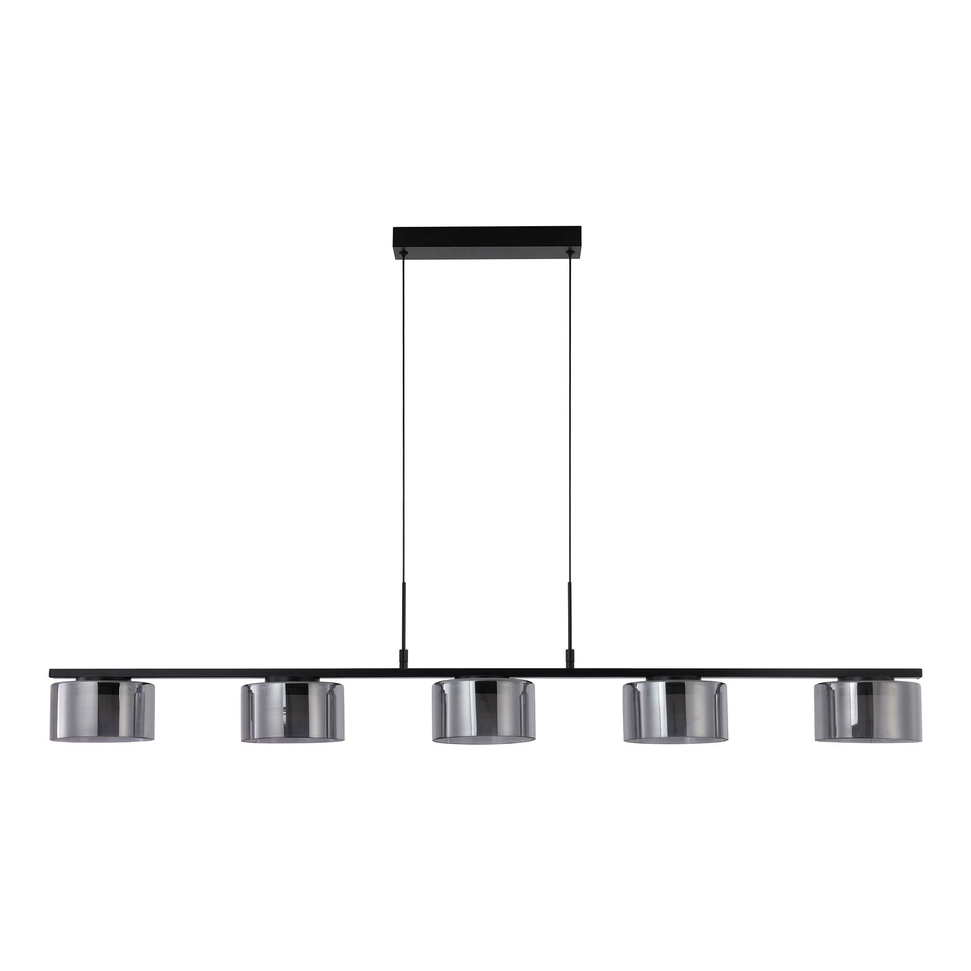 Cholet Hanglamp - Hanglamp met 5 LED-lampen, staal/glas, zwart/transparant