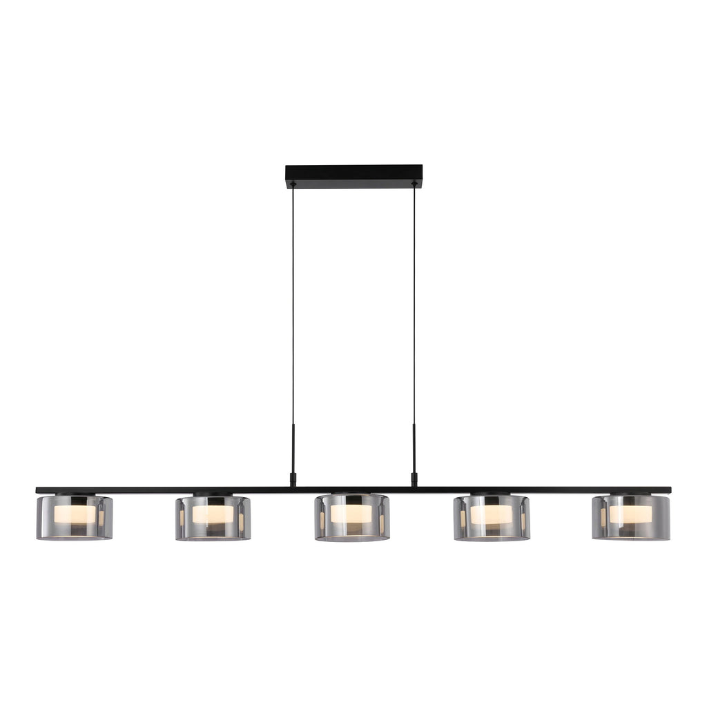 Cholet Hanglamp - Hanglamp met 5 LED-lampen, staal/glas, zwart/transparant