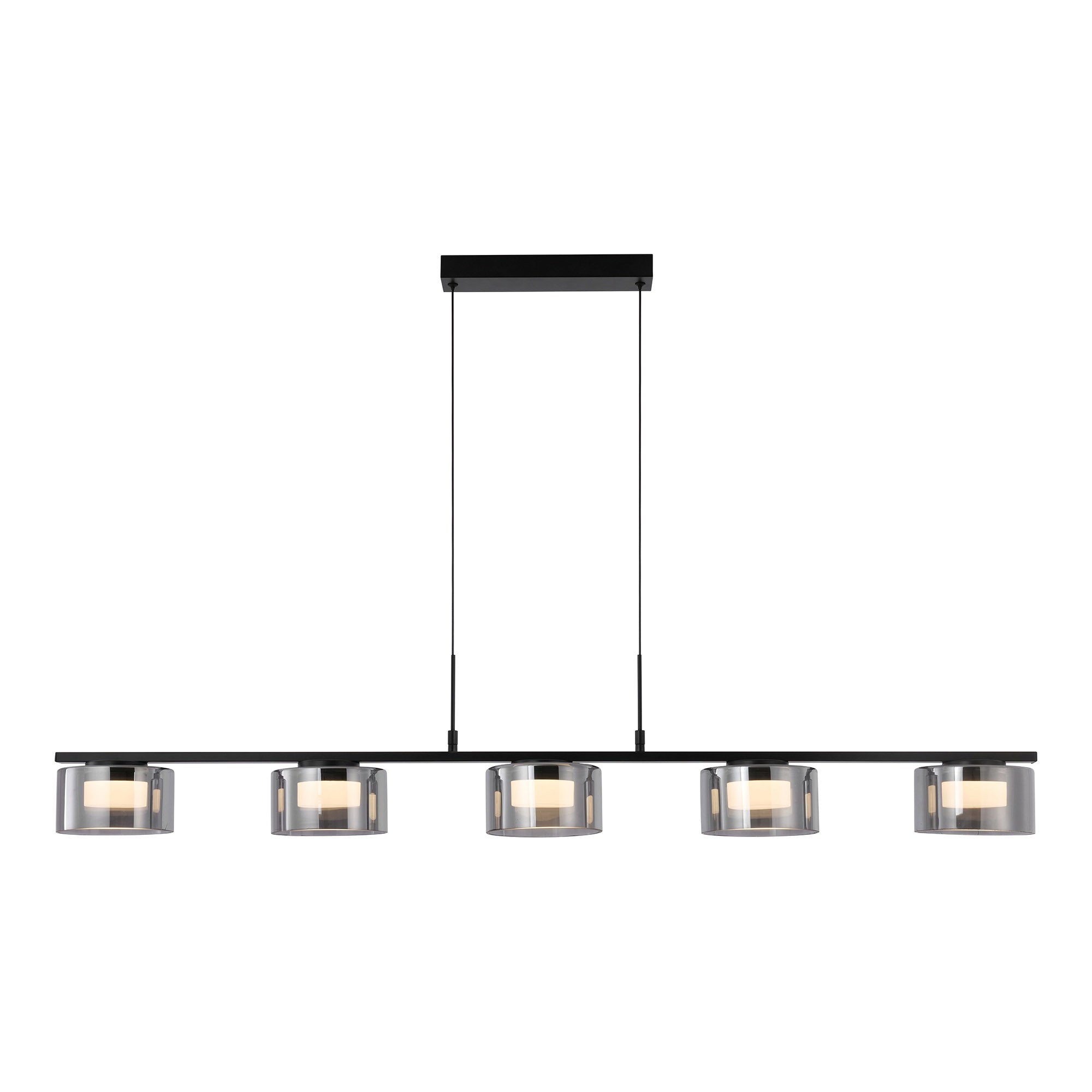 Cholet Hanglamp - Hanglamp met 5 LED-lampen, staal/glas, zwart/transparant