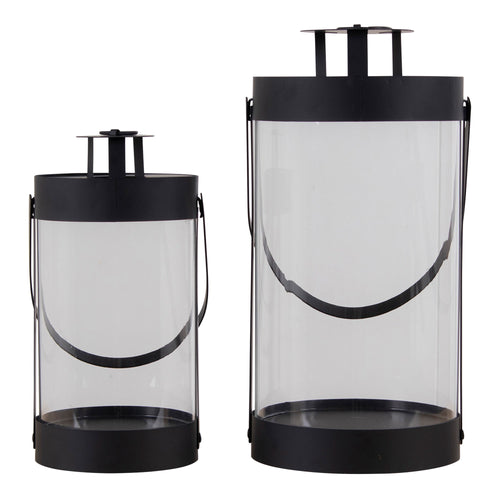 Bondi Lantaarns - Staal/glas, zwart (set van 2)