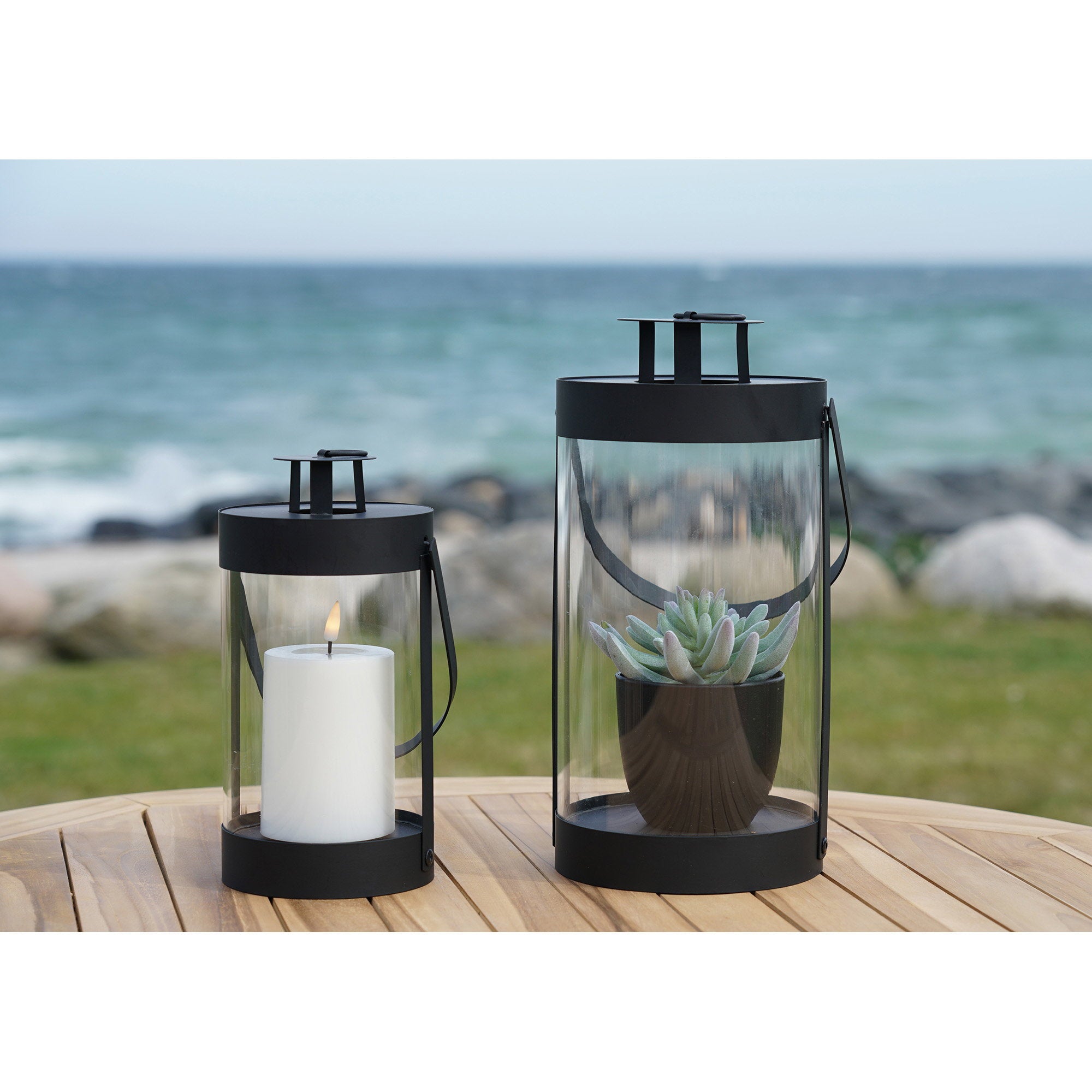 Bondi Lantaarns - Staal/glas, zwart (set van 2)