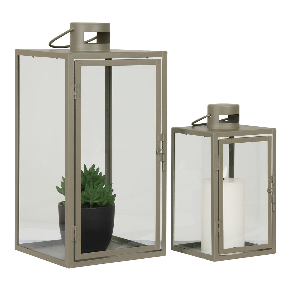 Corfu Lantaarns - Metaal/glas, groen (set van 2)