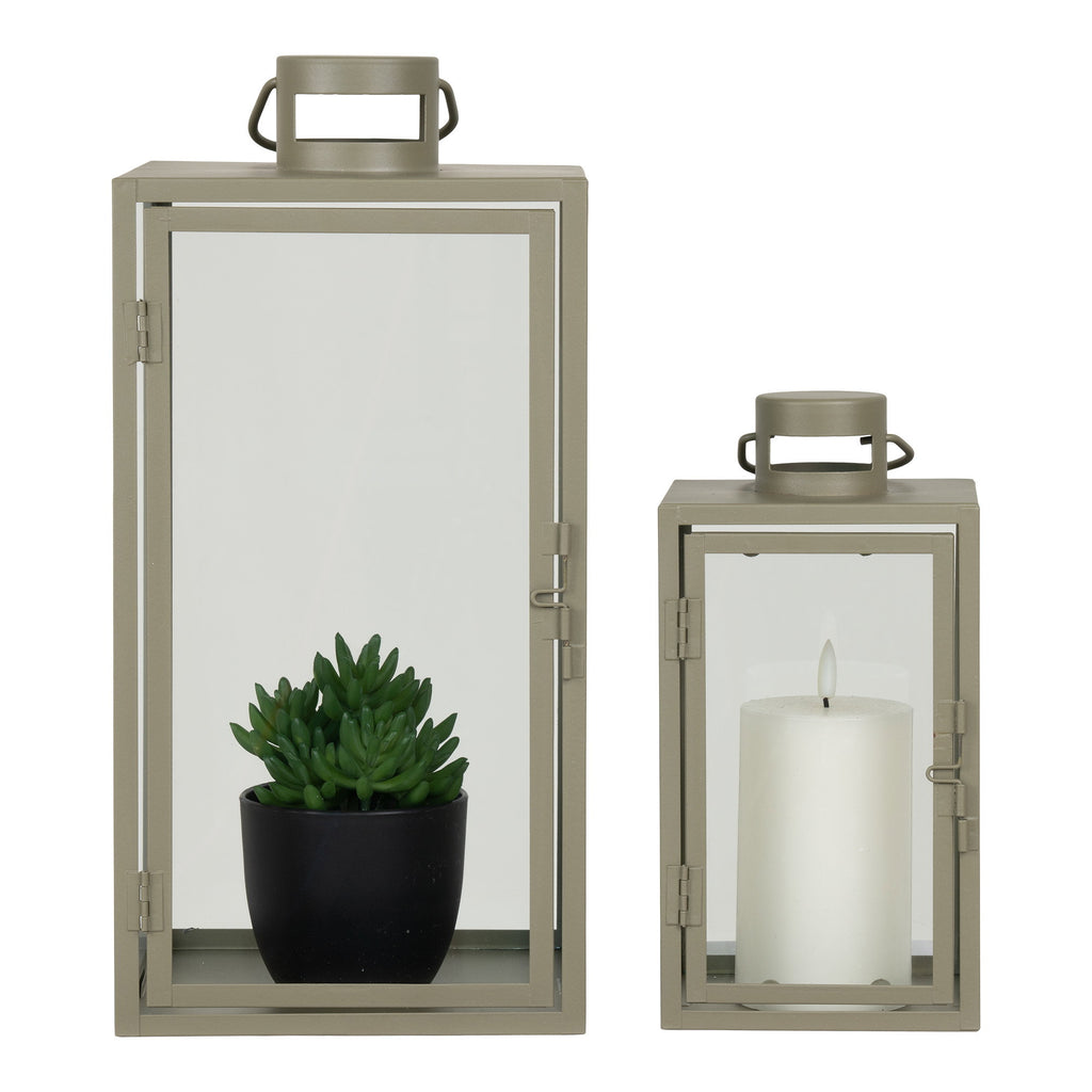 Corfu Lantaarns - Metaal/glas, groen (set van 2)