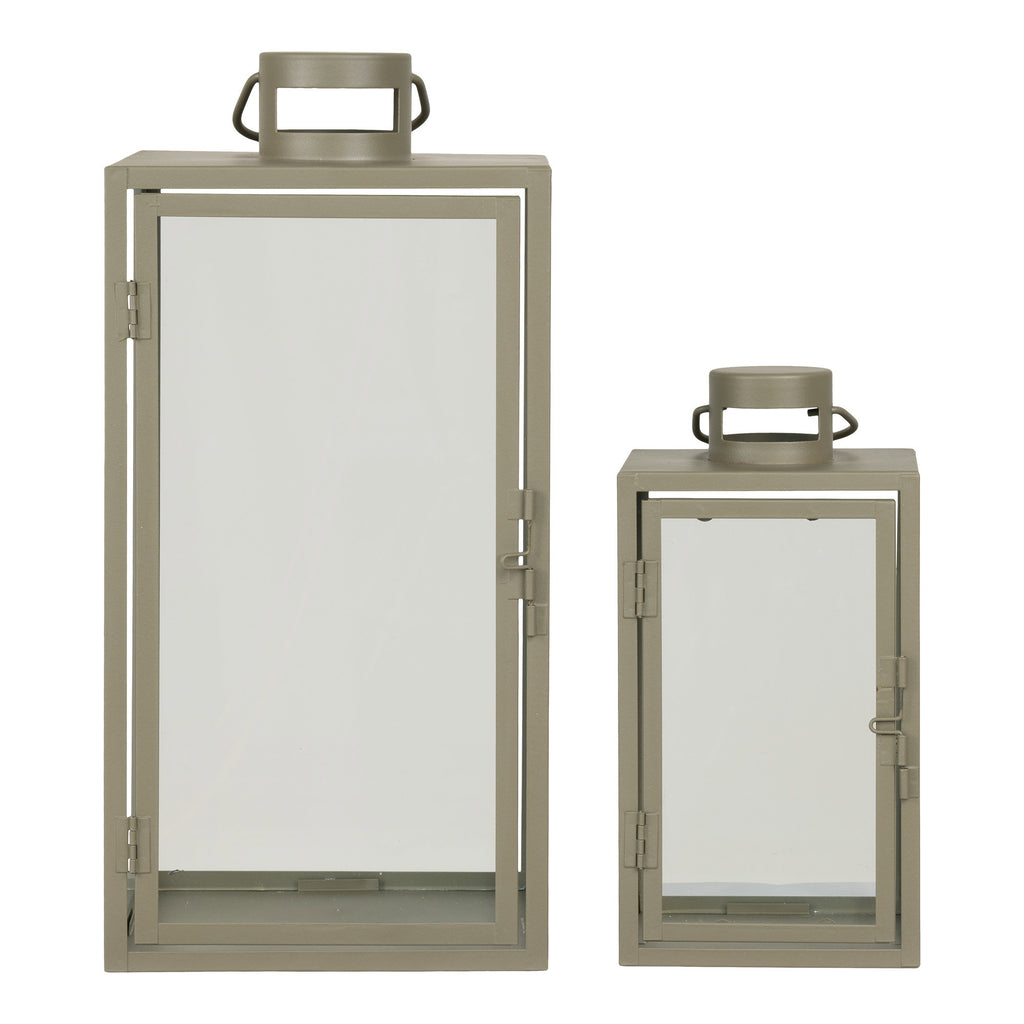Corfu Lantaarns - Metaal/glas, groen (set van 2)