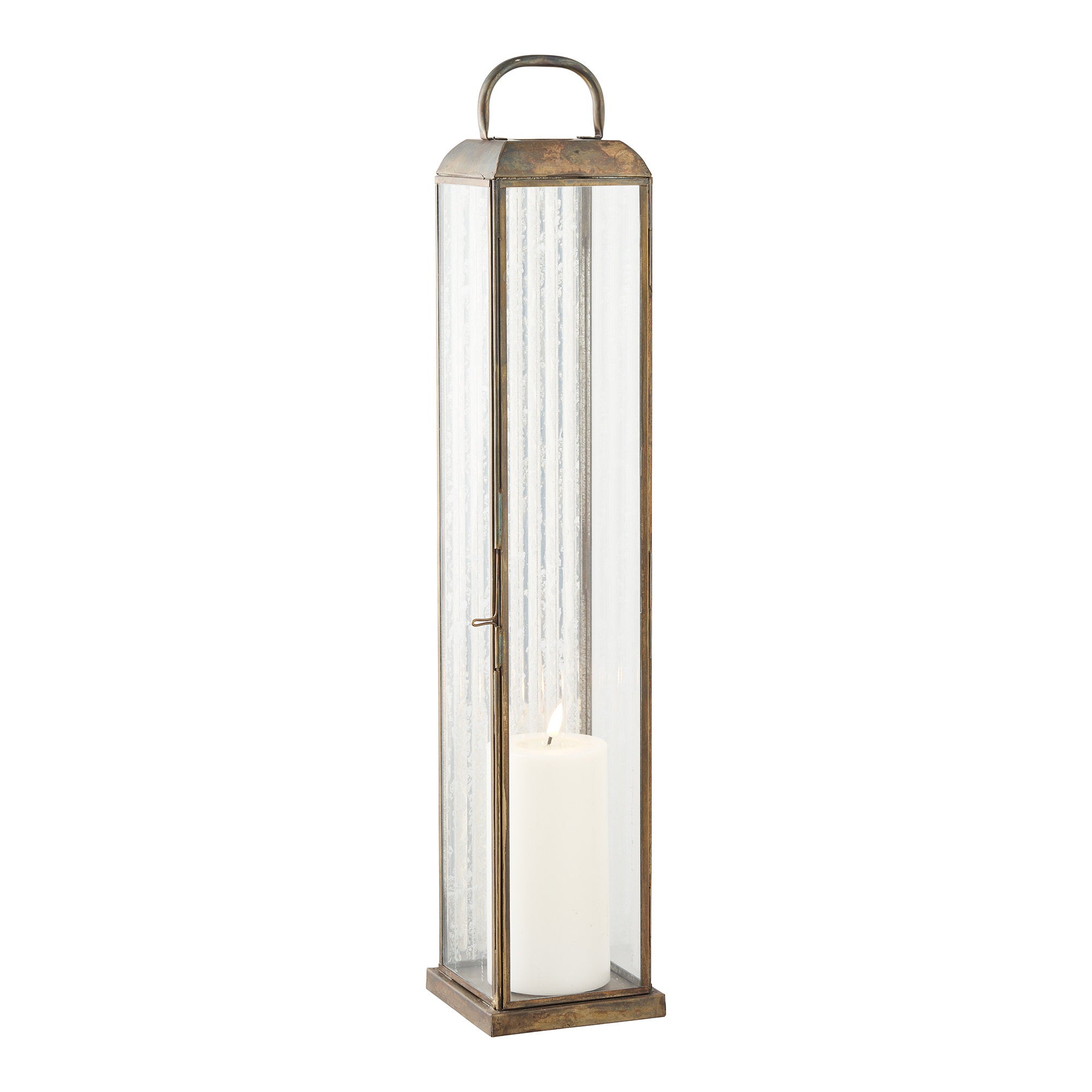 Herslev Lantaarn - Glas/metaal, antiek messinglook 12x12x60 cm