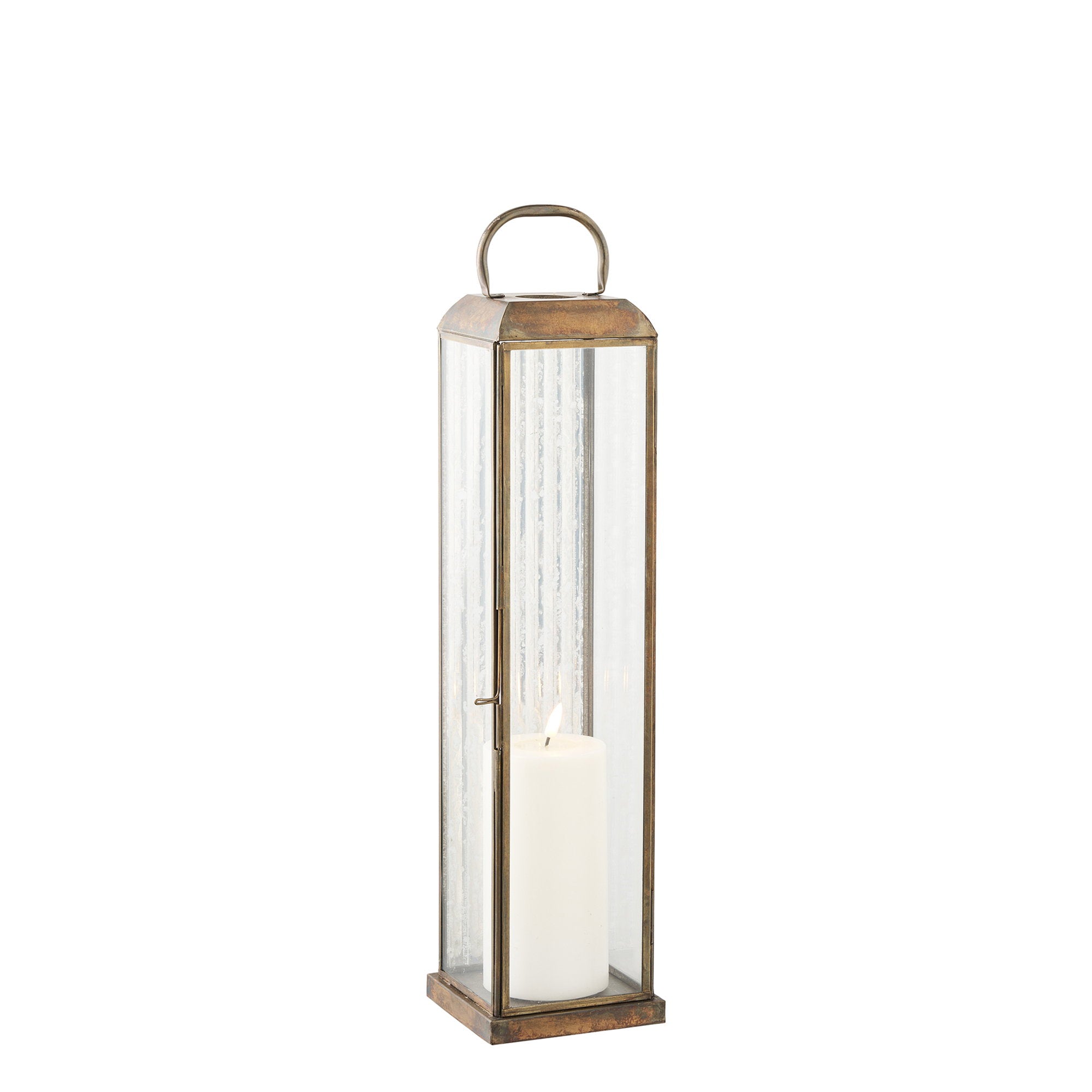 Herslev Lantaarn - Glas/metaal, antiek messinglook 12x12x49 cm