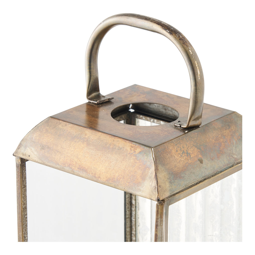 Herslev Lantaarn - Glas/metaal, antiek messinglook 12x12x49 cm