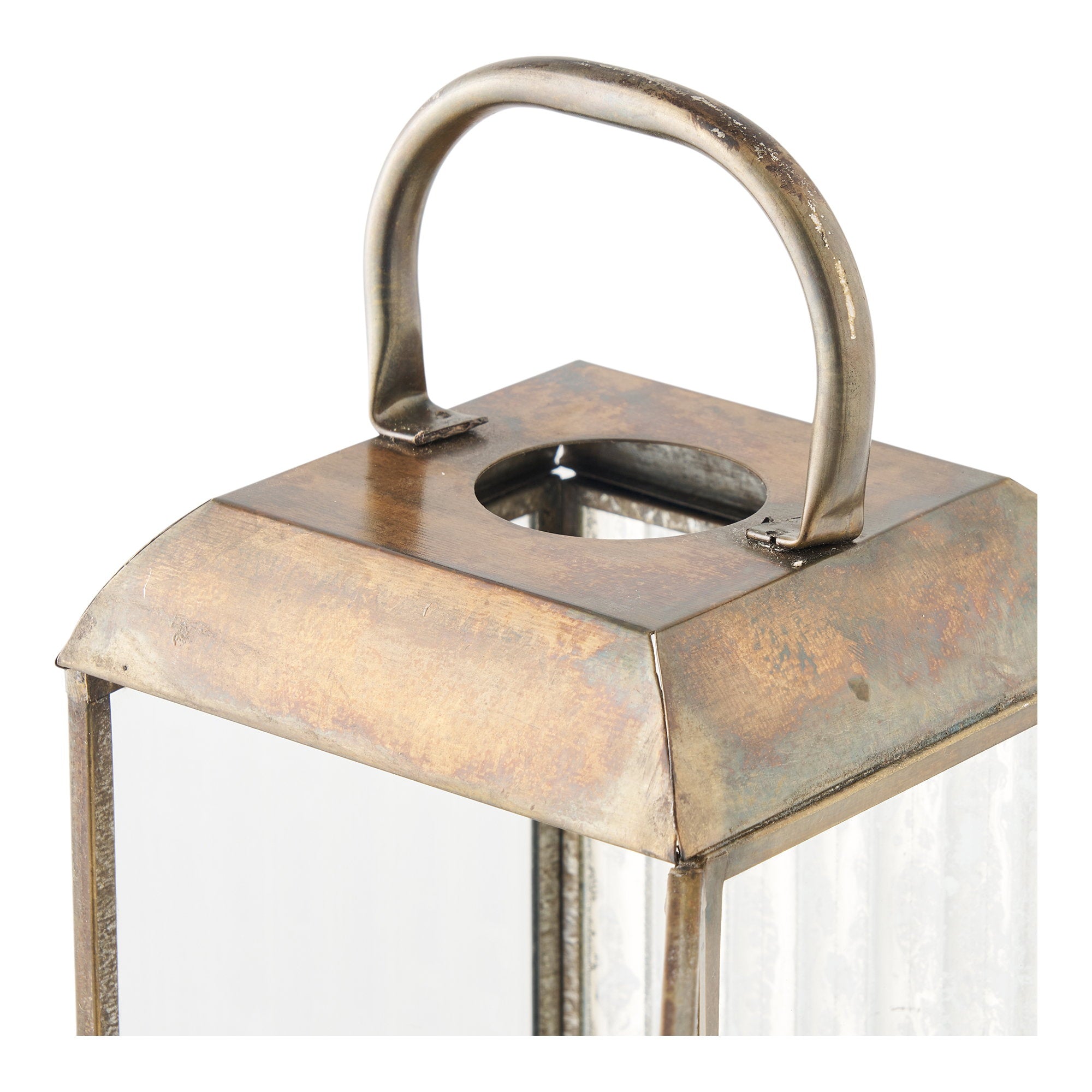 Herslev Lantaarn - Glas/metaal, antiek messinglook 12x12x49 cm