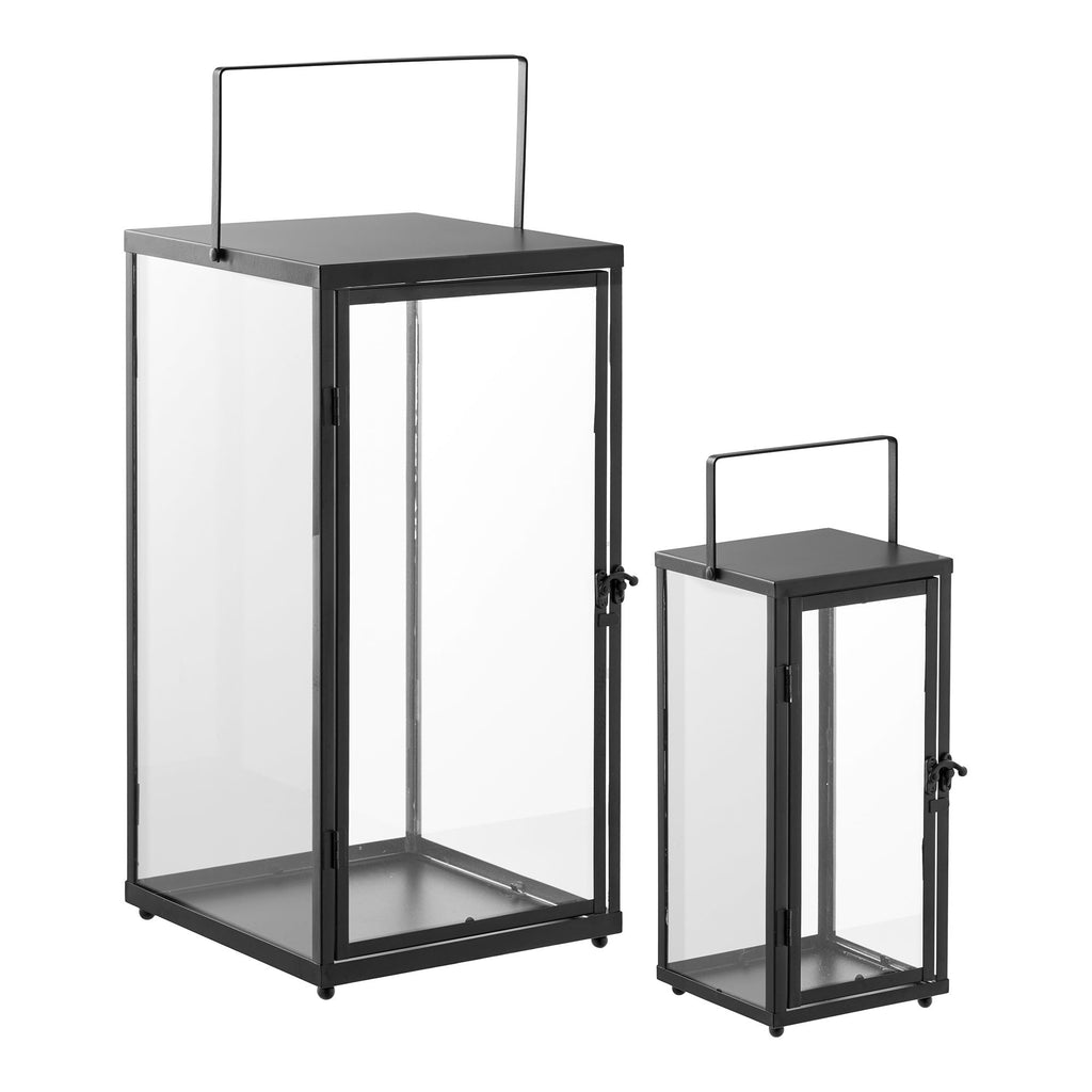 Ibra Lantaarns - Lantaarns, metaal/glas, zwart, set van 2