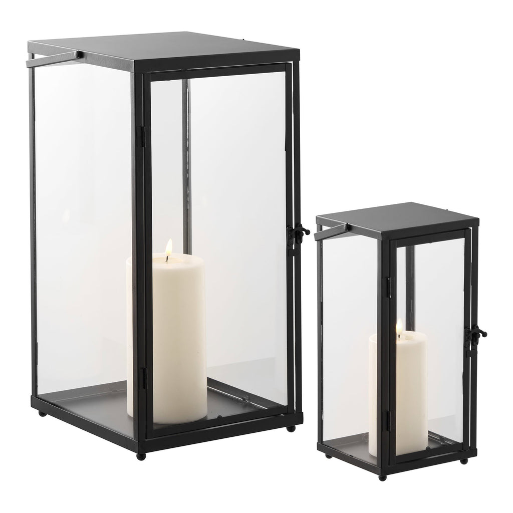 Ibra Lantaarns - Lantaarns, metaal/glas, zwart, set van 2